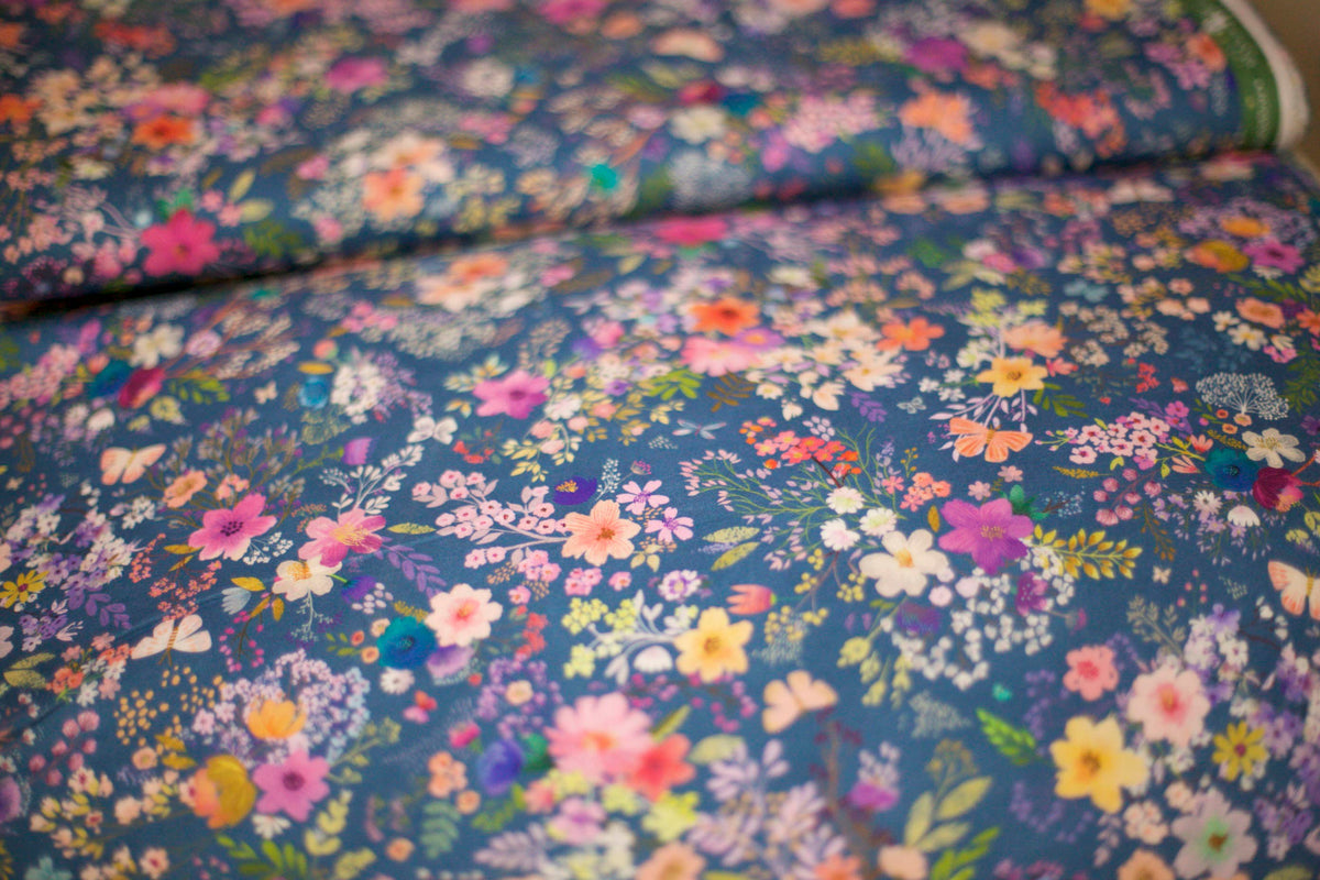 Blue Floral Fabric 1/2 yard Blue Floral Fabric 1/2 yard