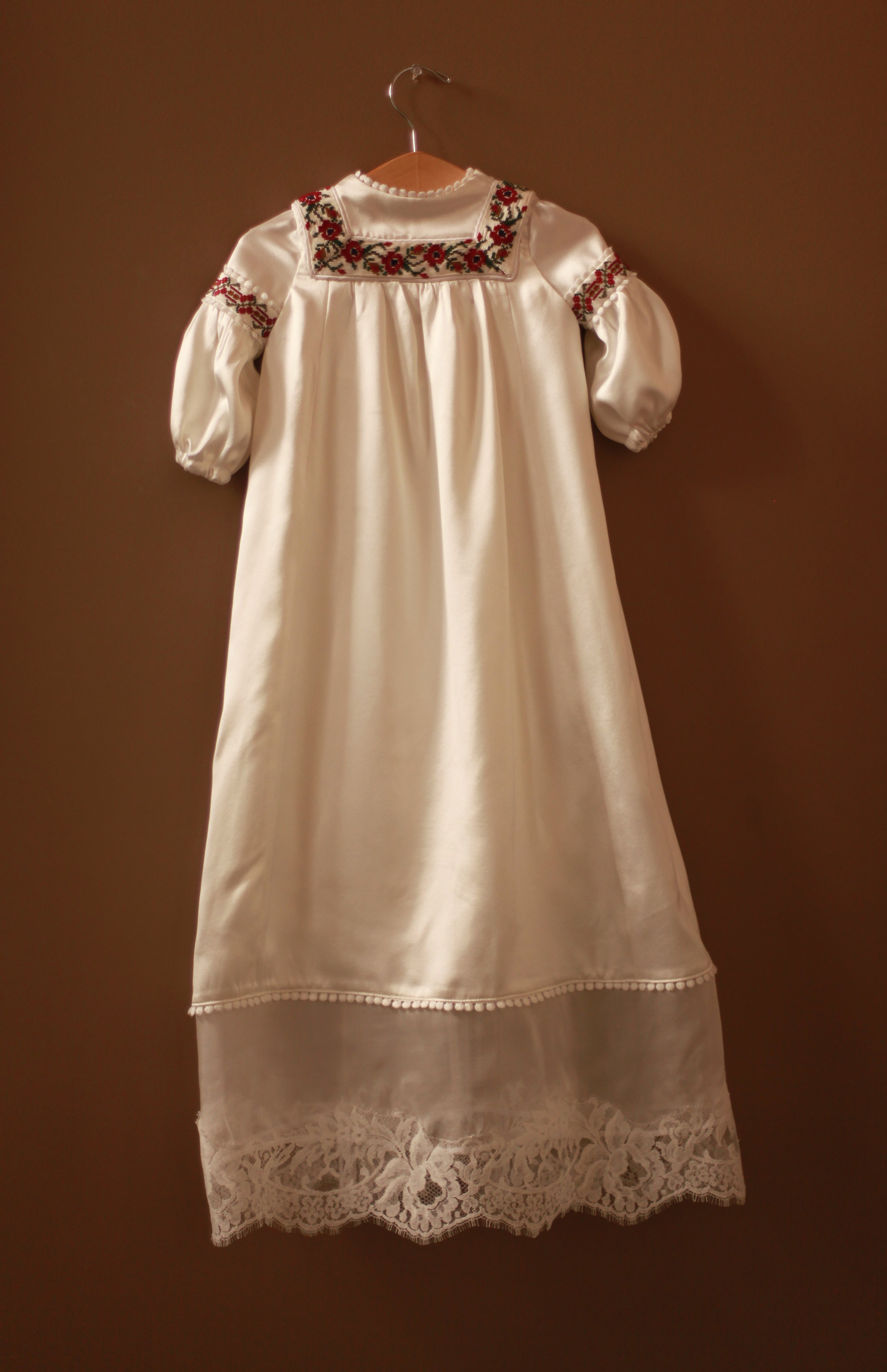 rose lace silk baptism gown
