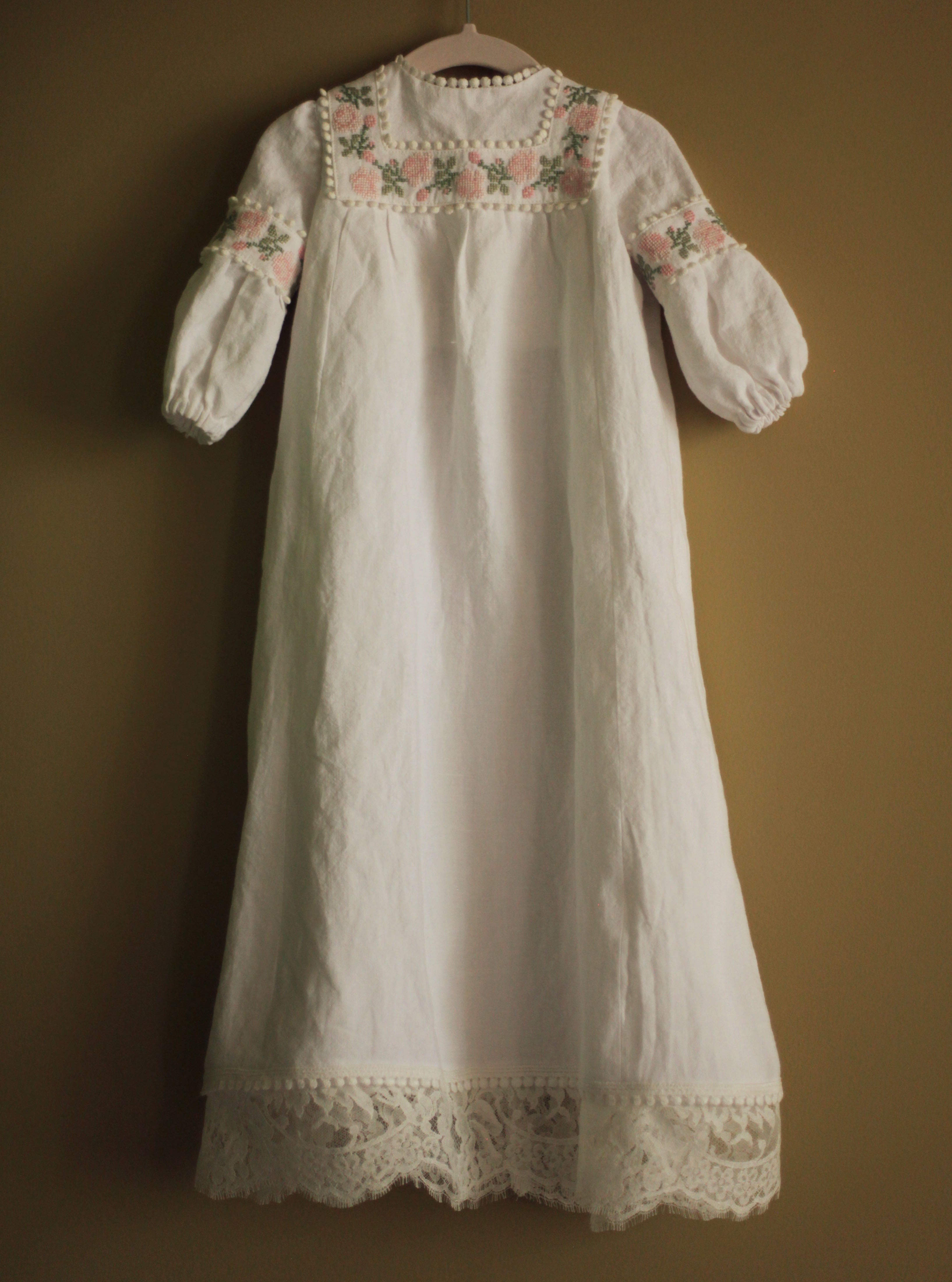 rose embroidered baptismal gown