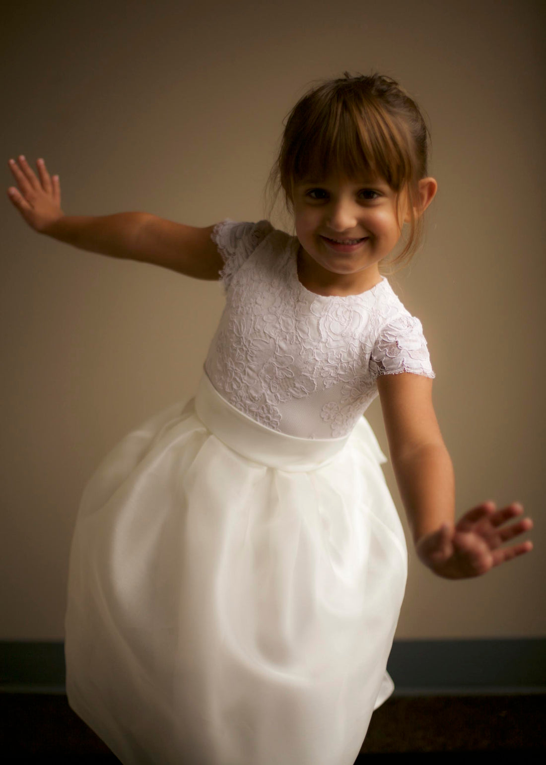 silk flower girl dress