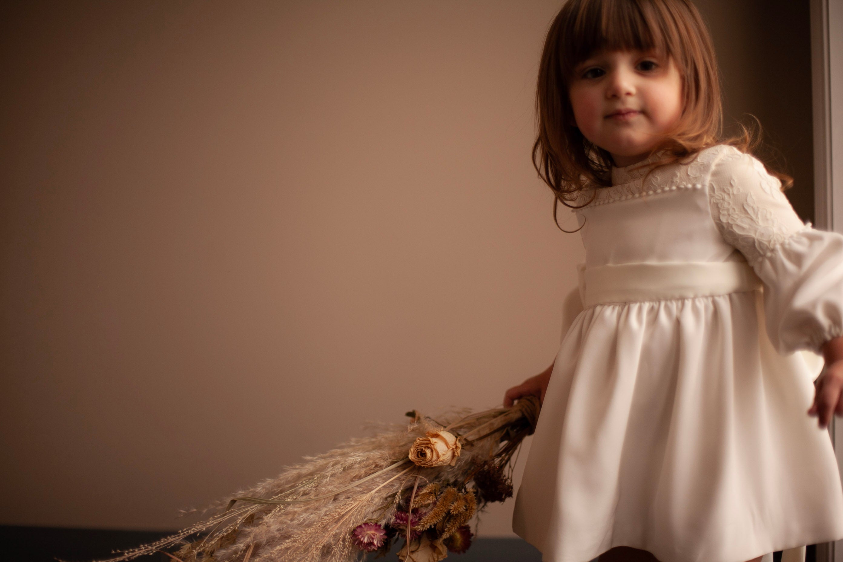 long sleeve silk flower girl dress