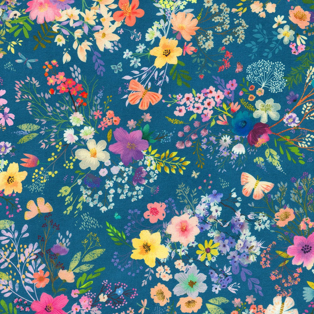 Blue Floral Fabric 1/2 yard Blue Floral Fabric 1/2 yard