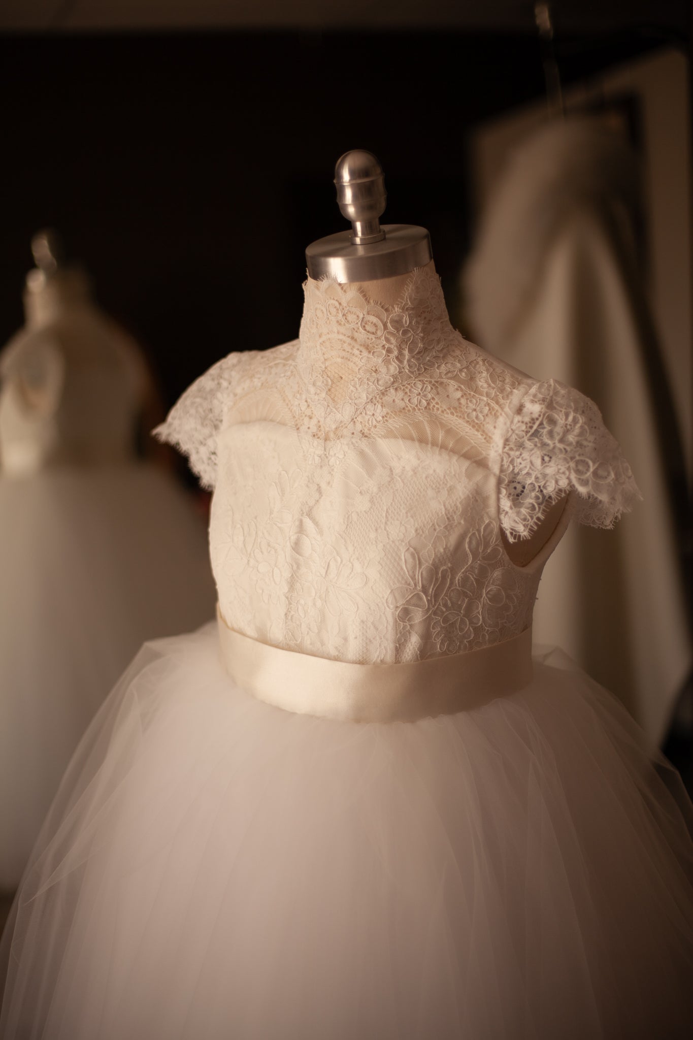 high neck lace bat mitzvah dress