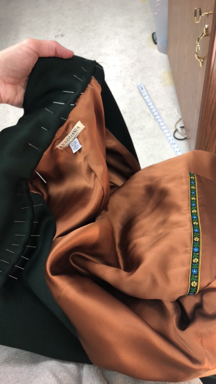 ochre silk lined wool coat