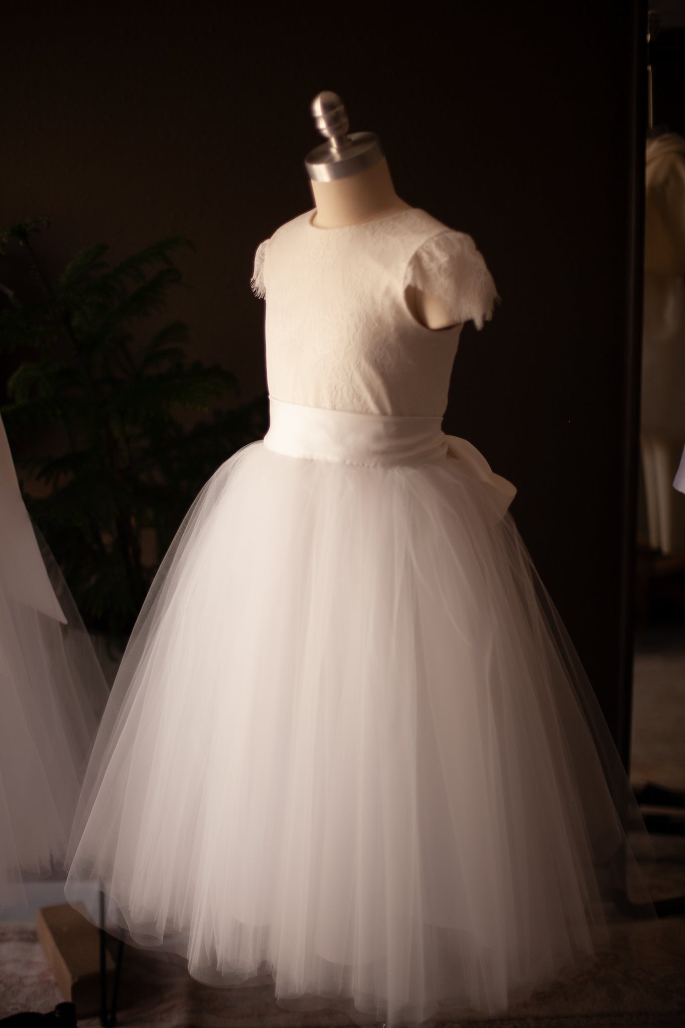 white Chantilly lace and tulle communion dress