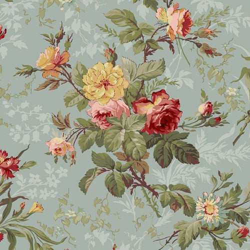 rose aqua blue floral fabric