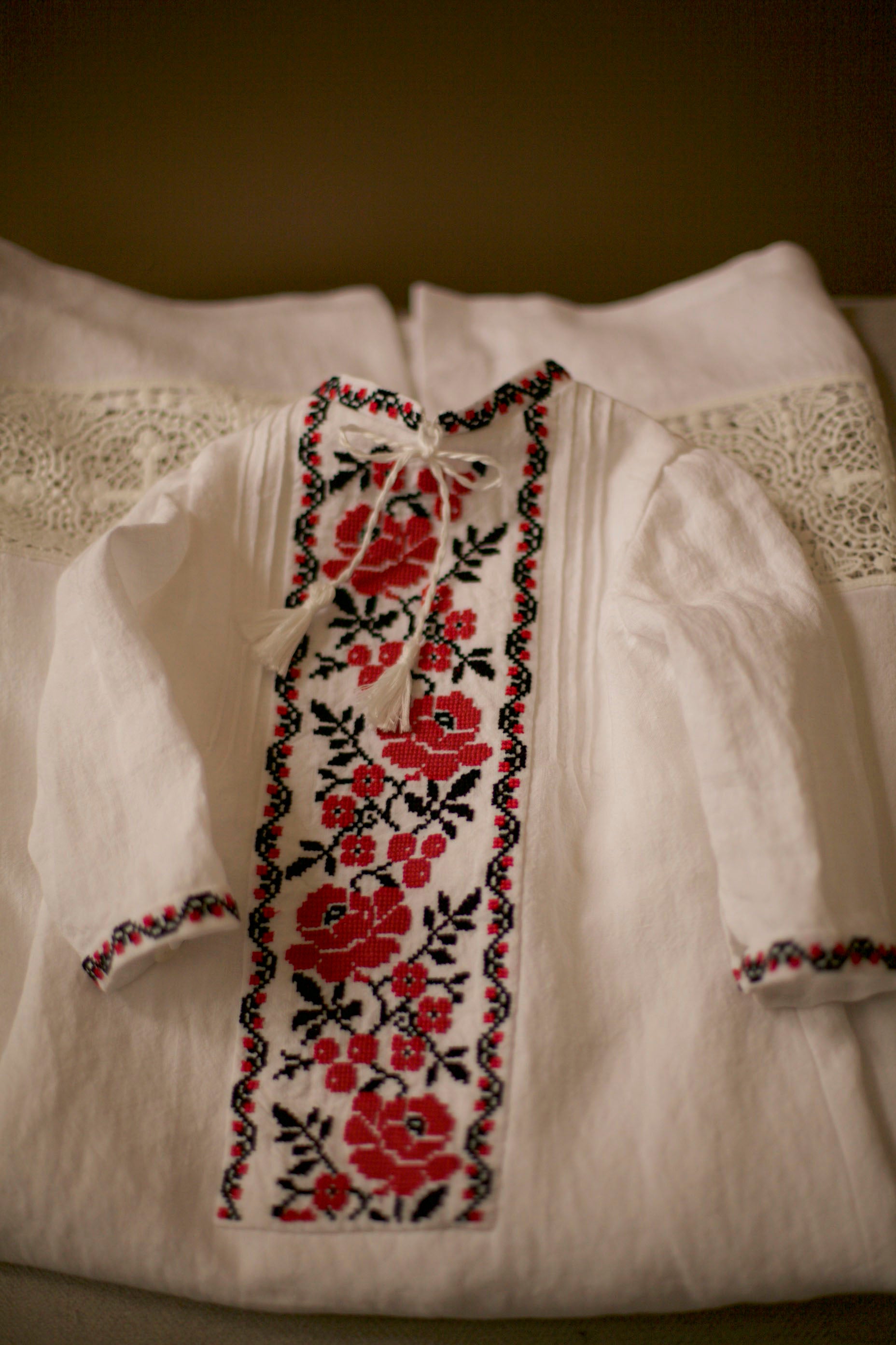 rose embroidered christening gown