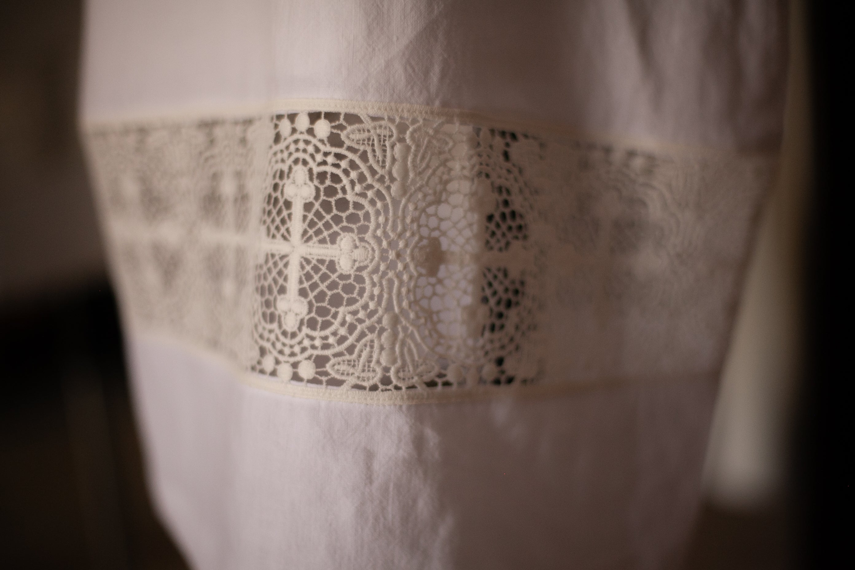 lace and linen boys baptism gown