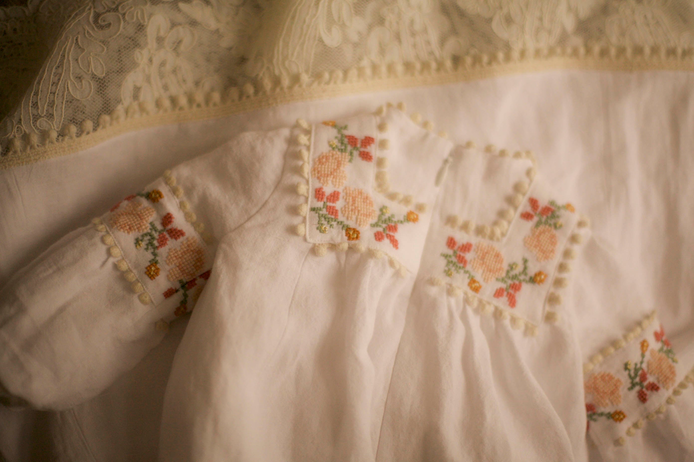 hand embroidered rose baptismal gown