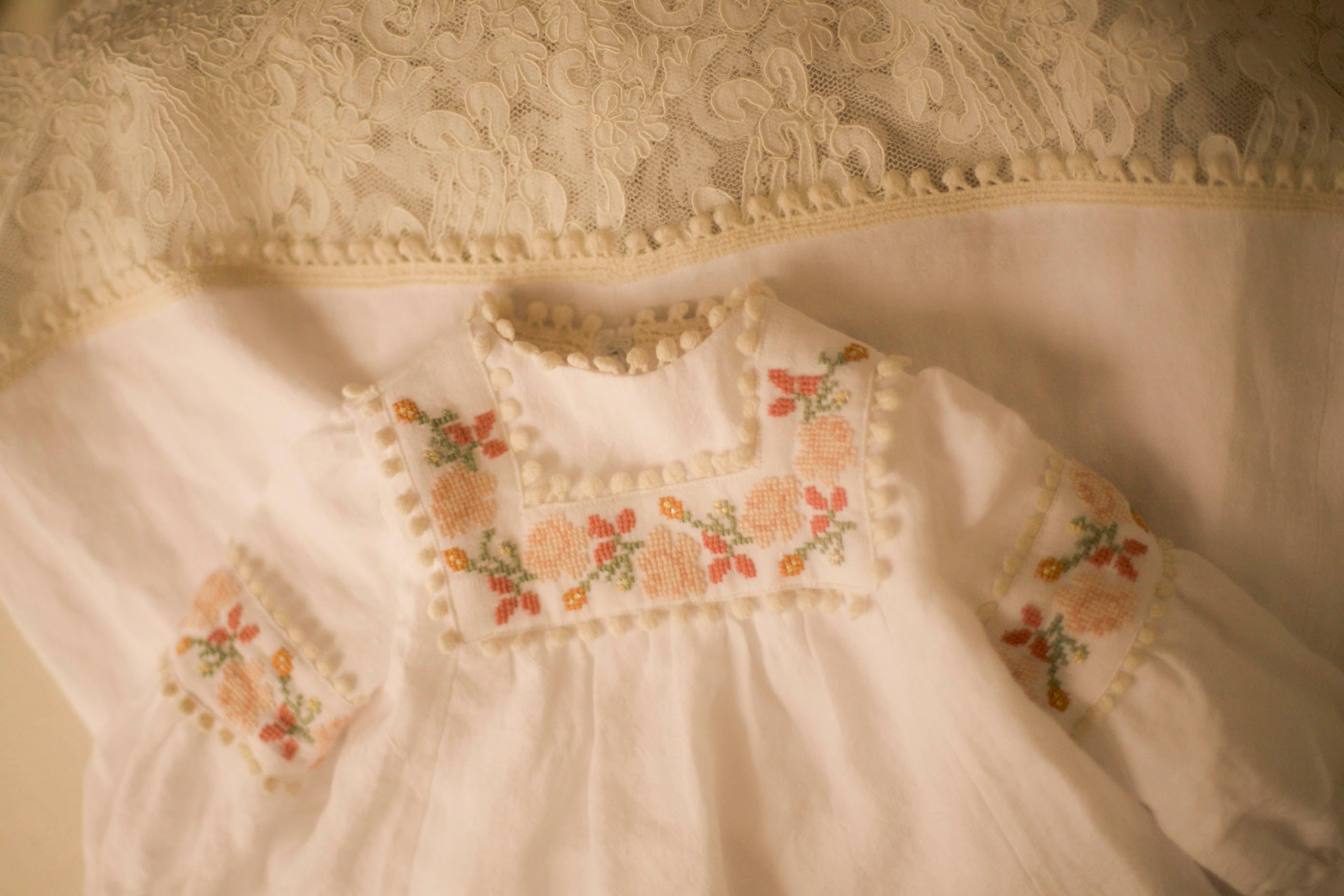 girls linen and lace baptismal gown