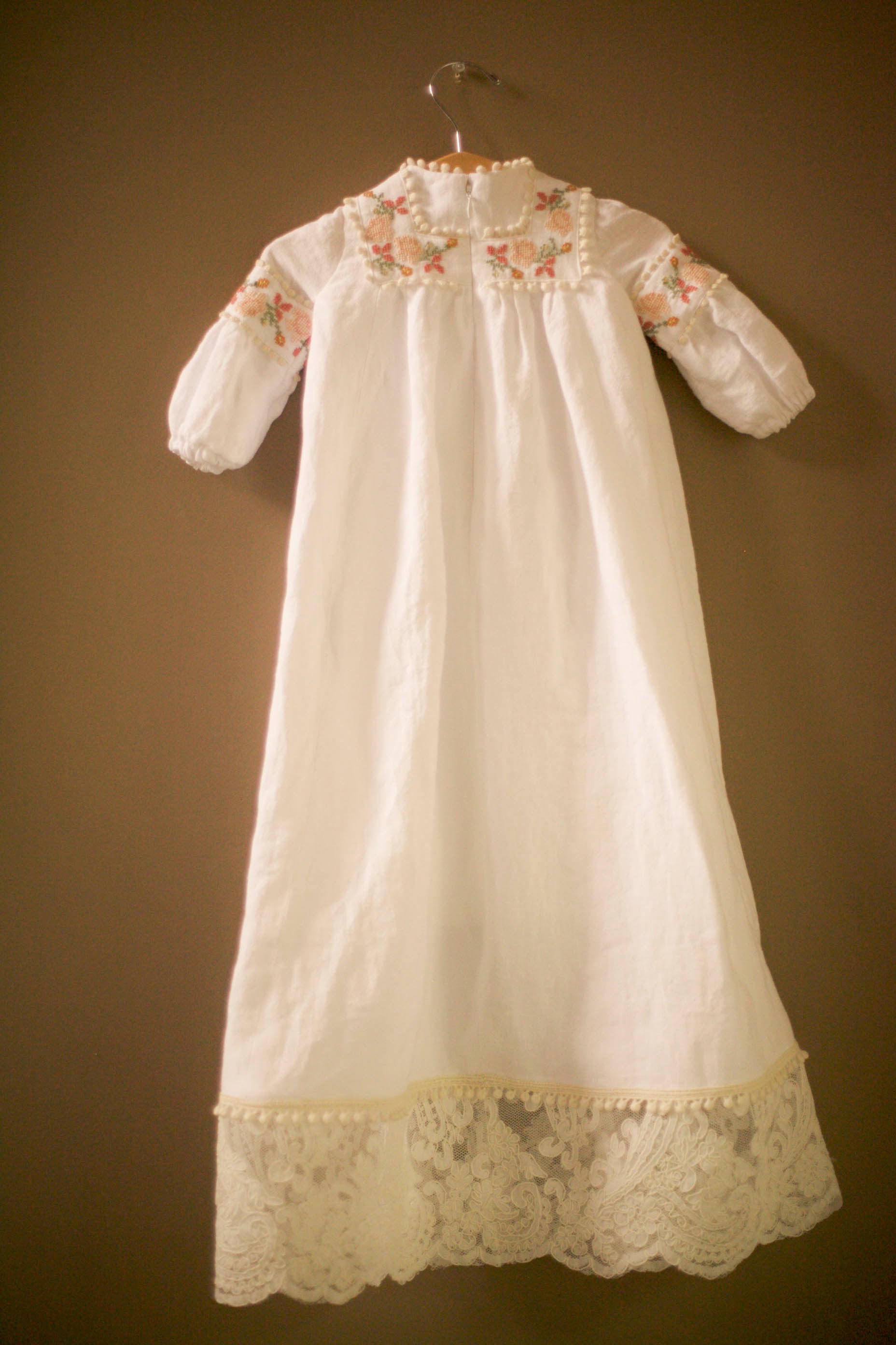 Embroidered linen baptismal gown