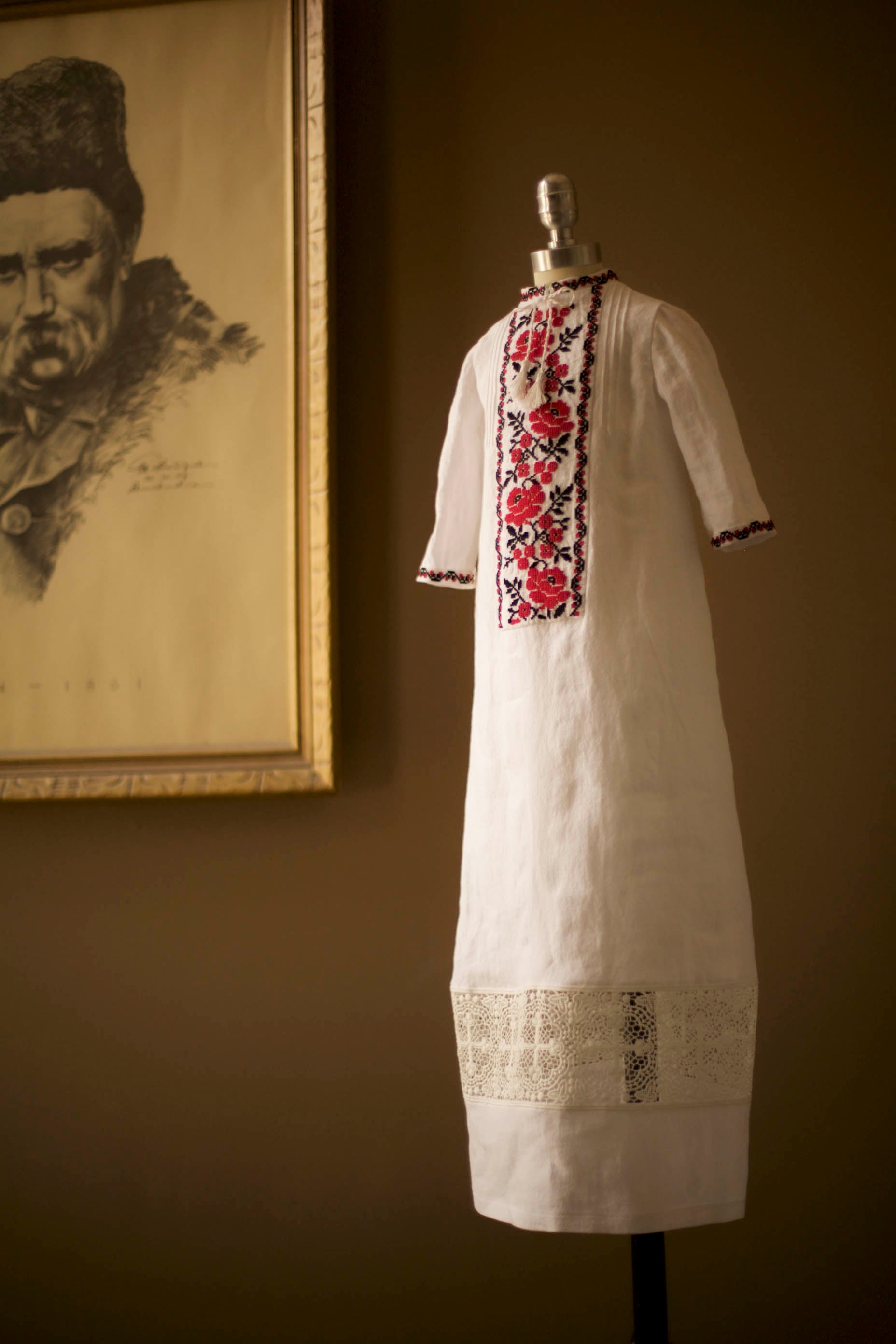 Hand Embroidered Rose Christening Gown