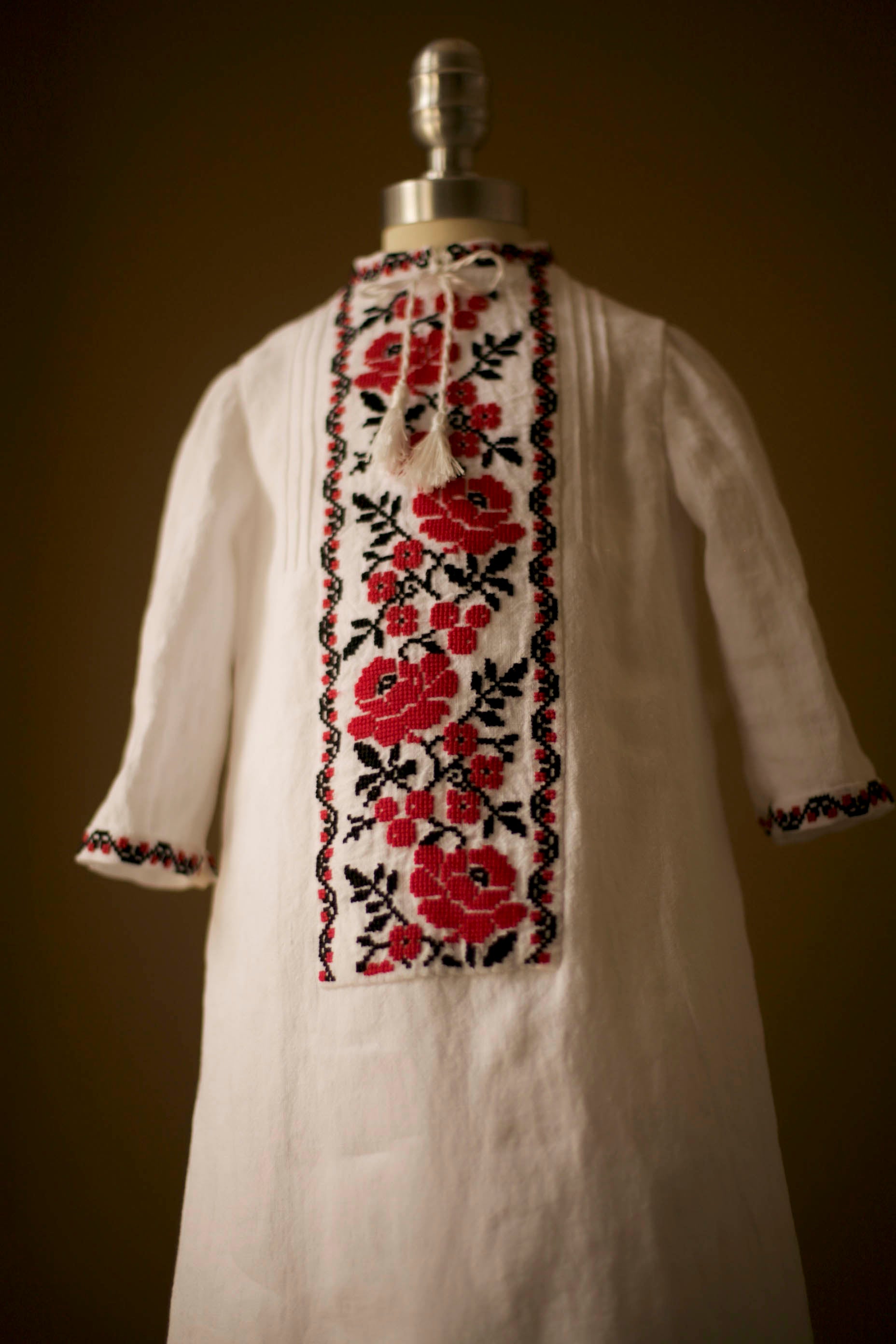 Ukrainian embroidered gown with red roses