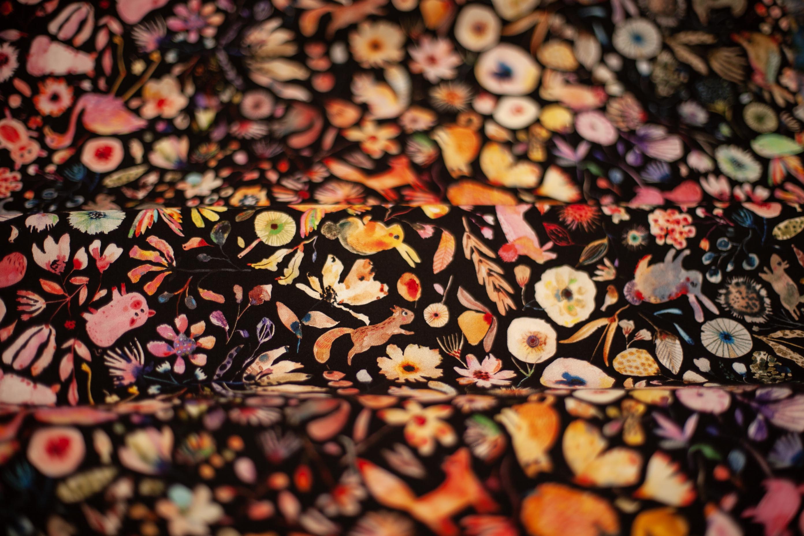 black watercolor animals fabric
