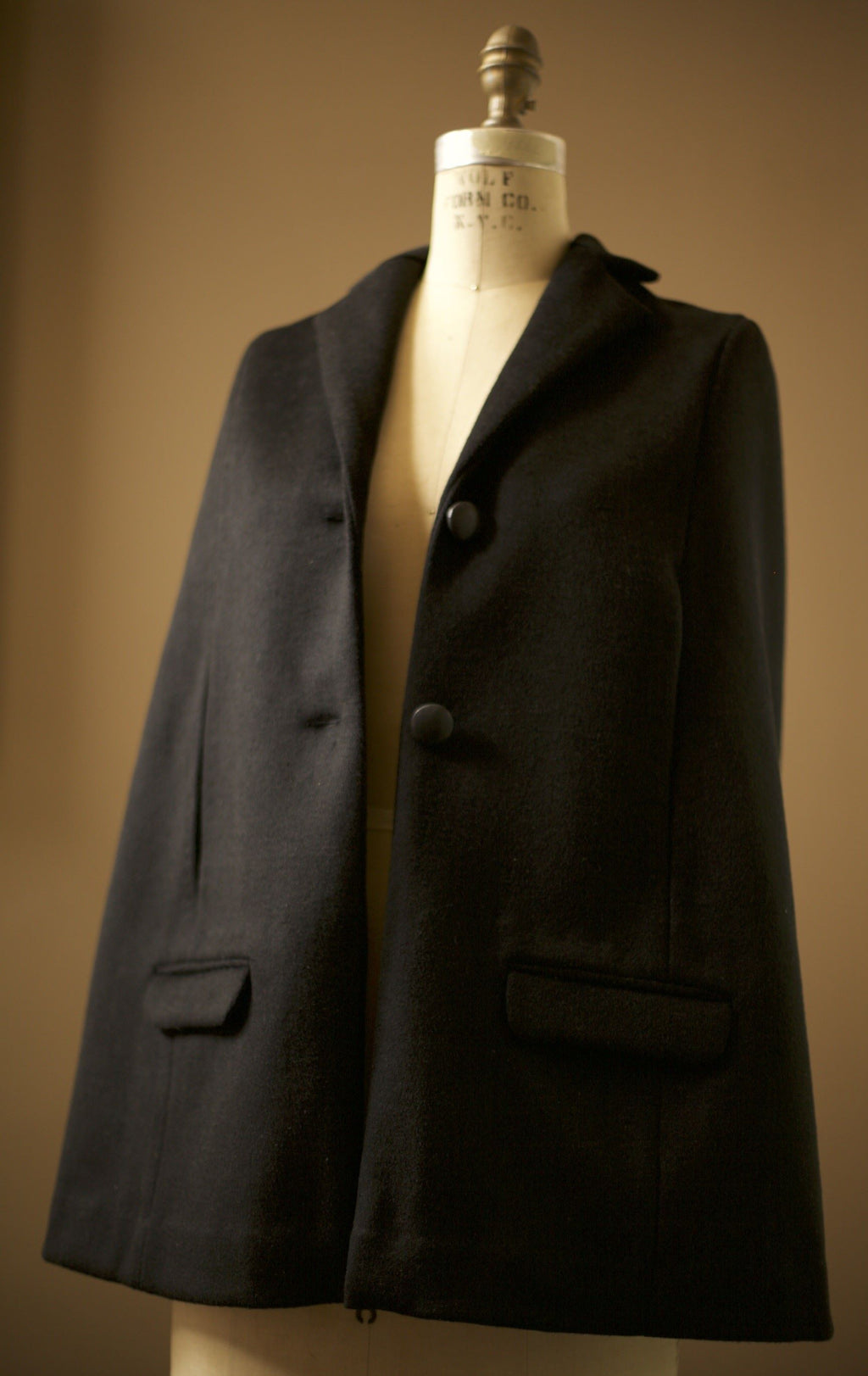 black wool cashmere cape