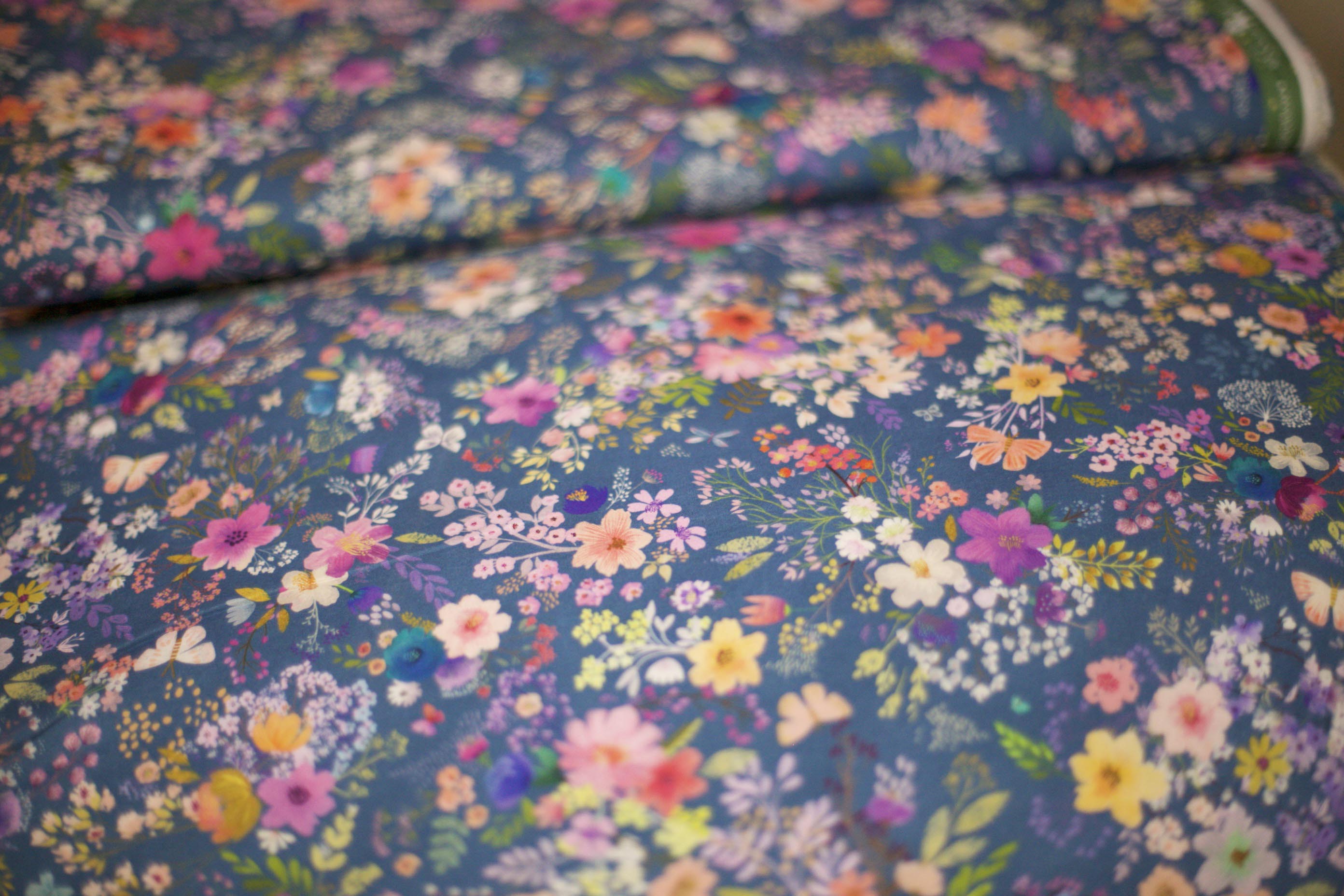 blue floral fabric