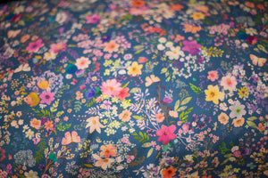 unicorn meadows blue floral fabric
