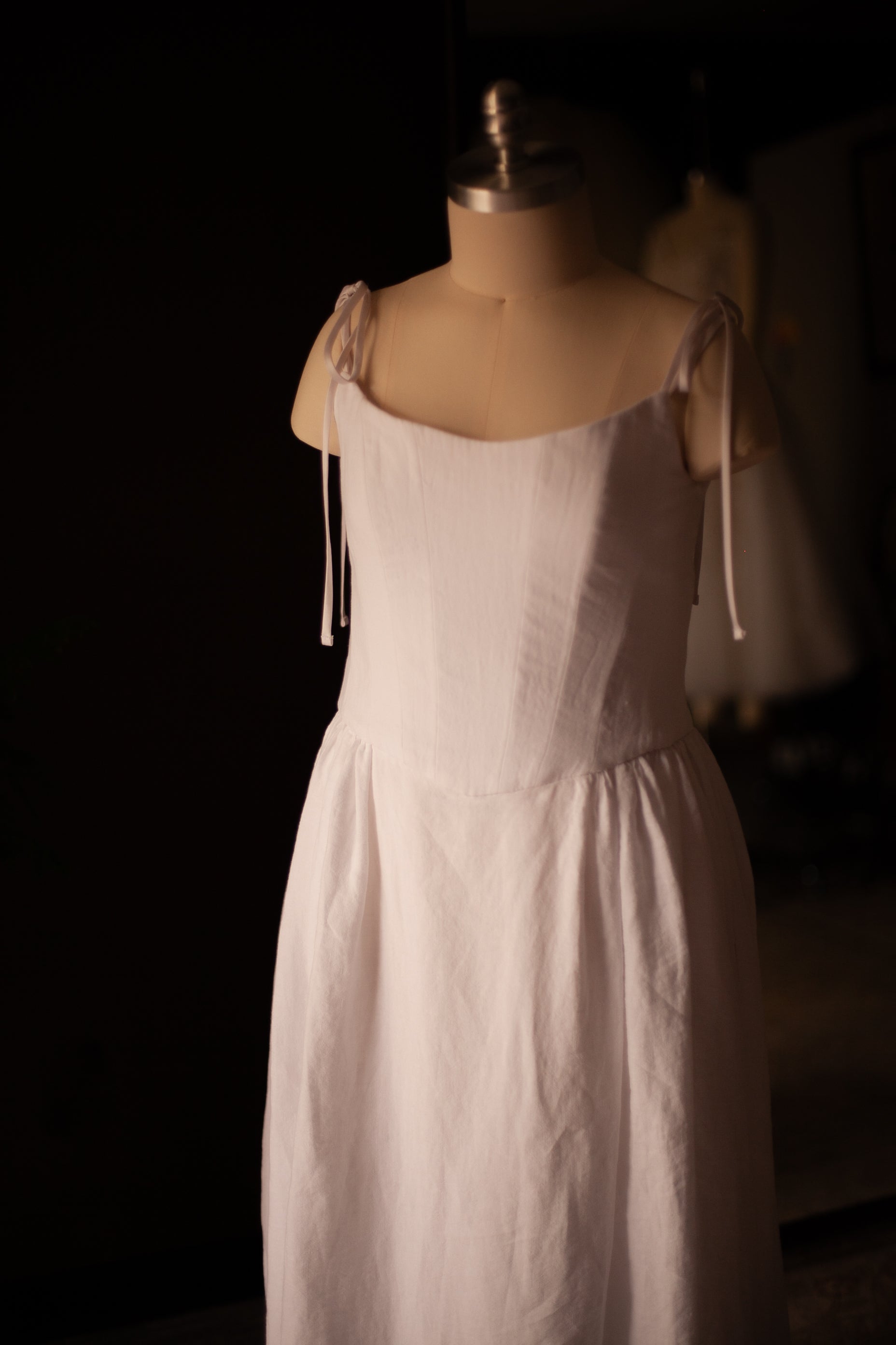 White Linen Drop Waist Wedding Gown