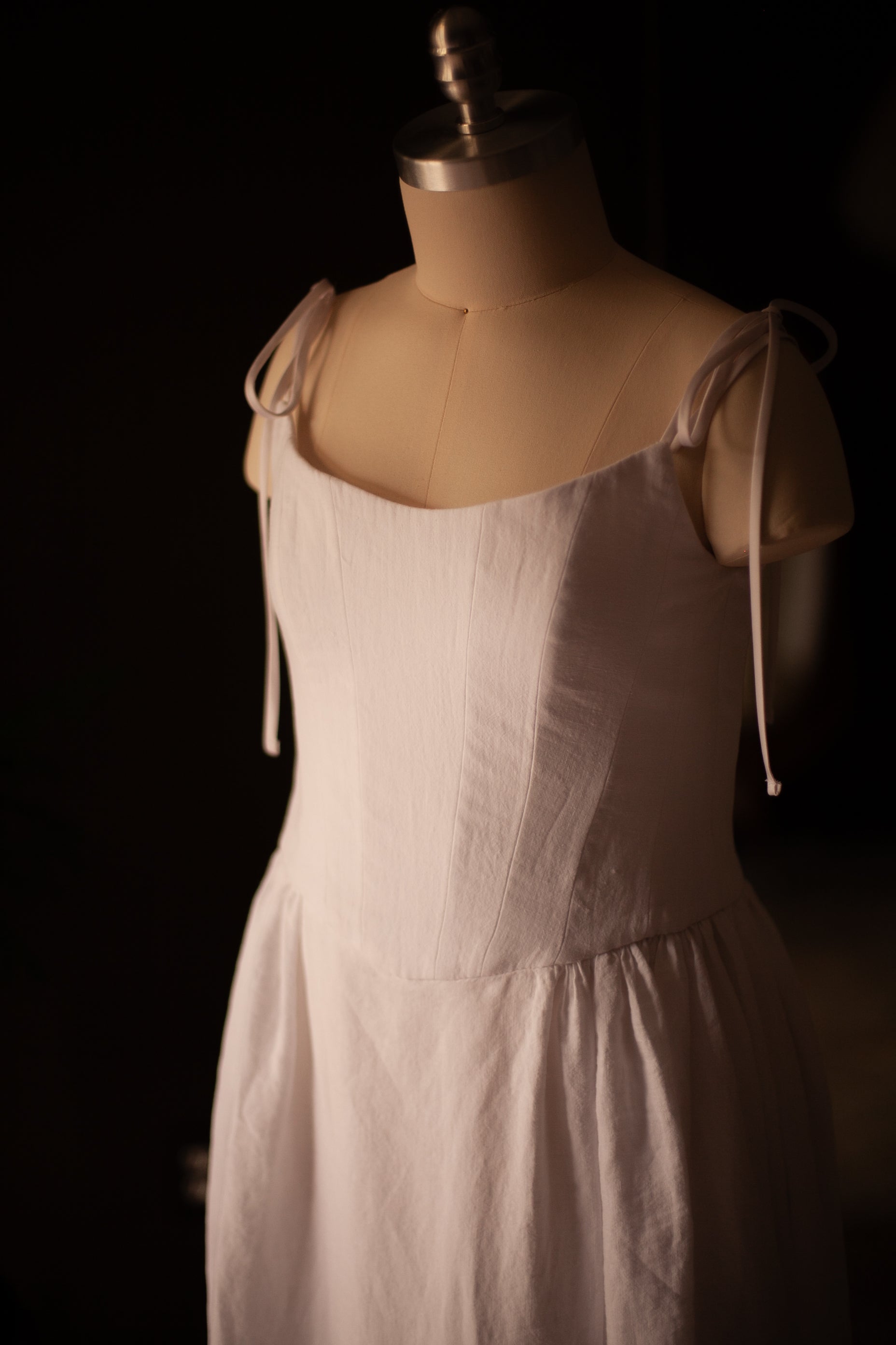 White Linen Drop Waist Wedding Gown
