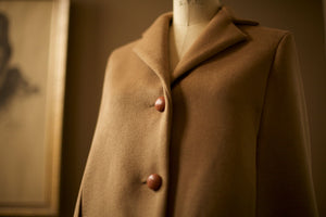 Tan wool with cognac leather buttons