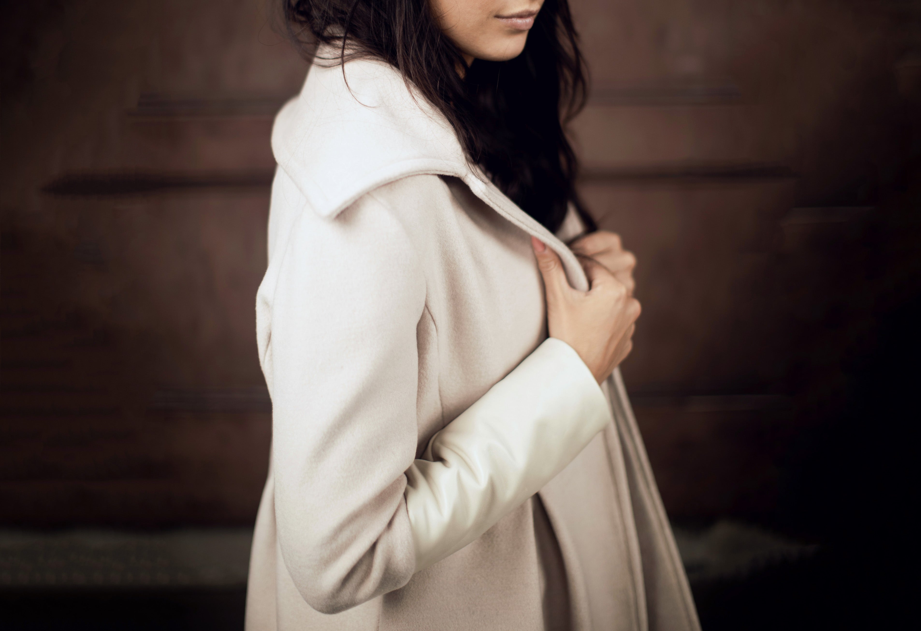 White Wool Coat Leather