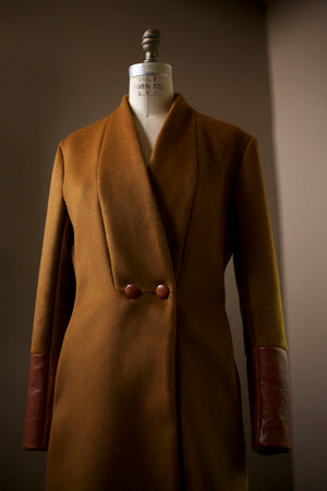 cognac wool leather coat