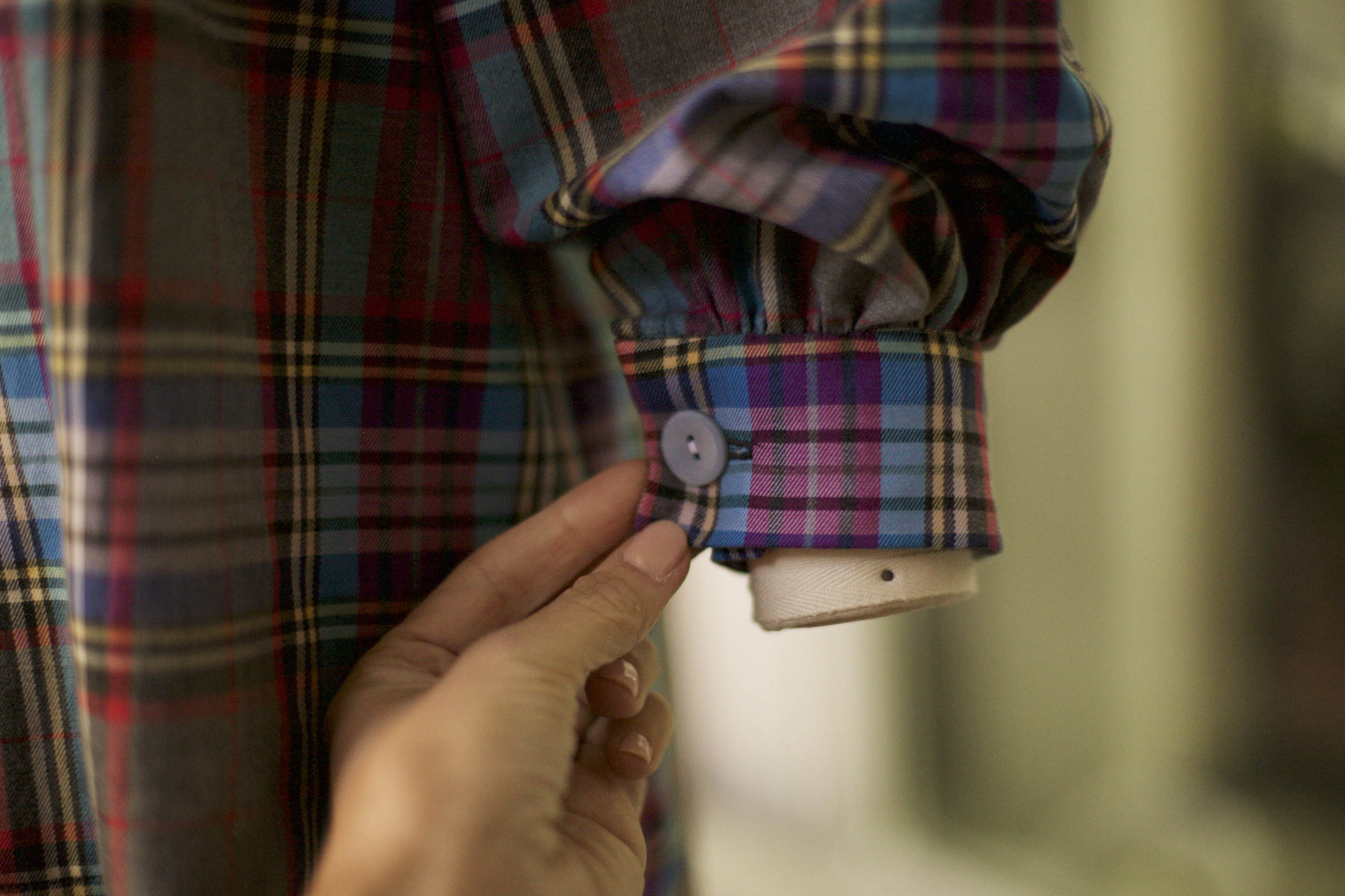 bright plaid blouse