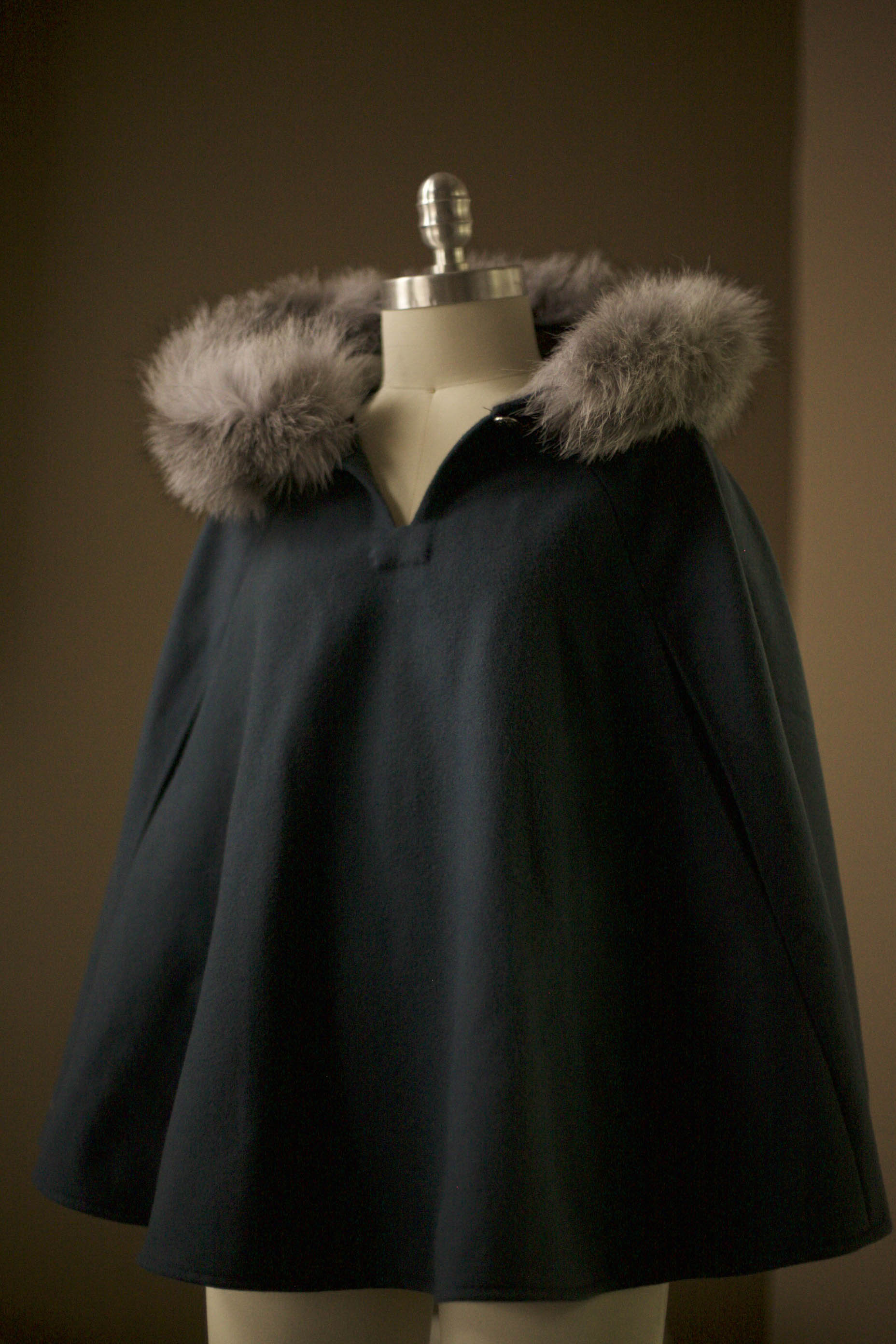 Wool Cape with Fur