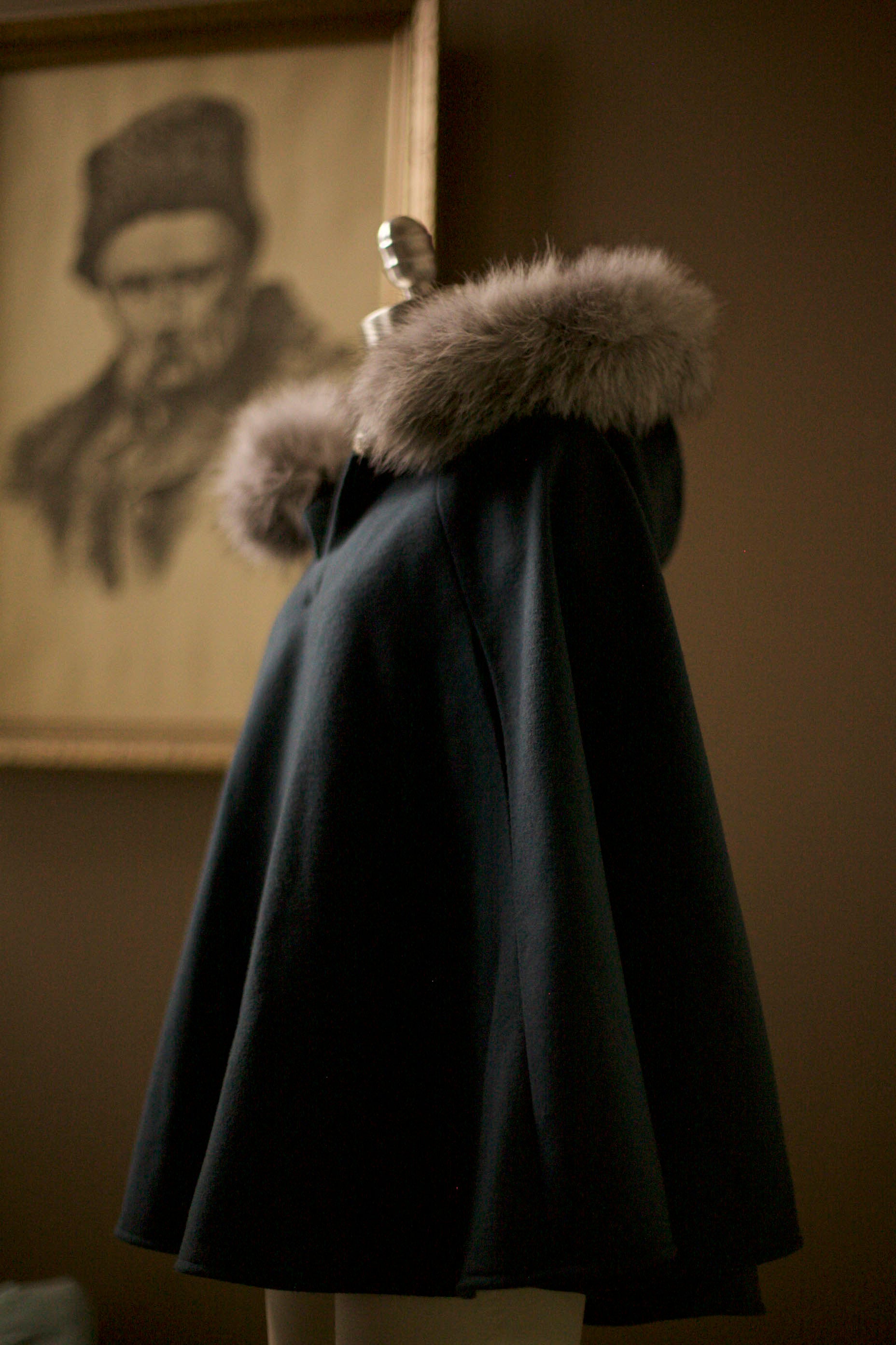 Wool Cape with Fur