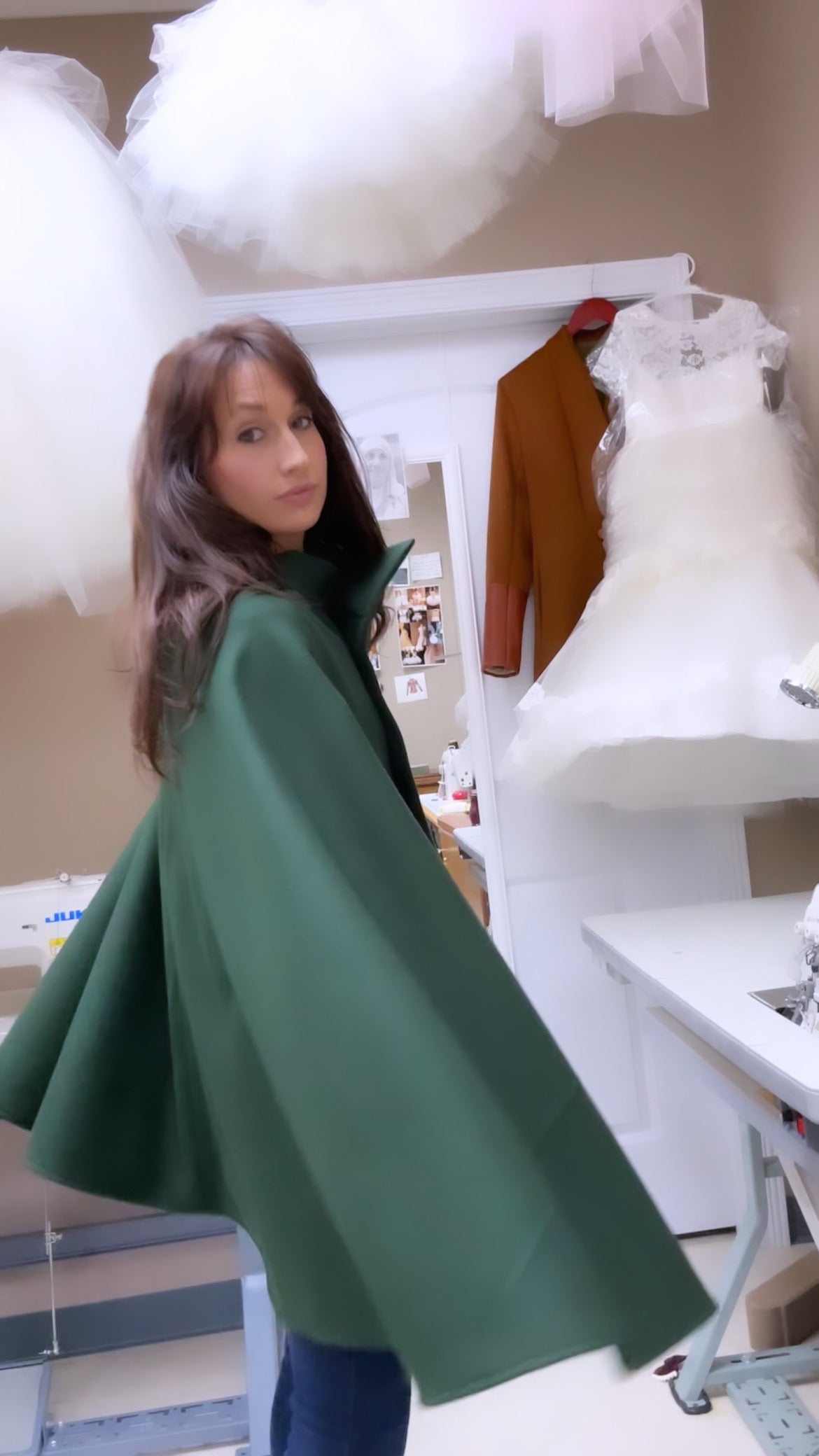 dark green women's wool cape