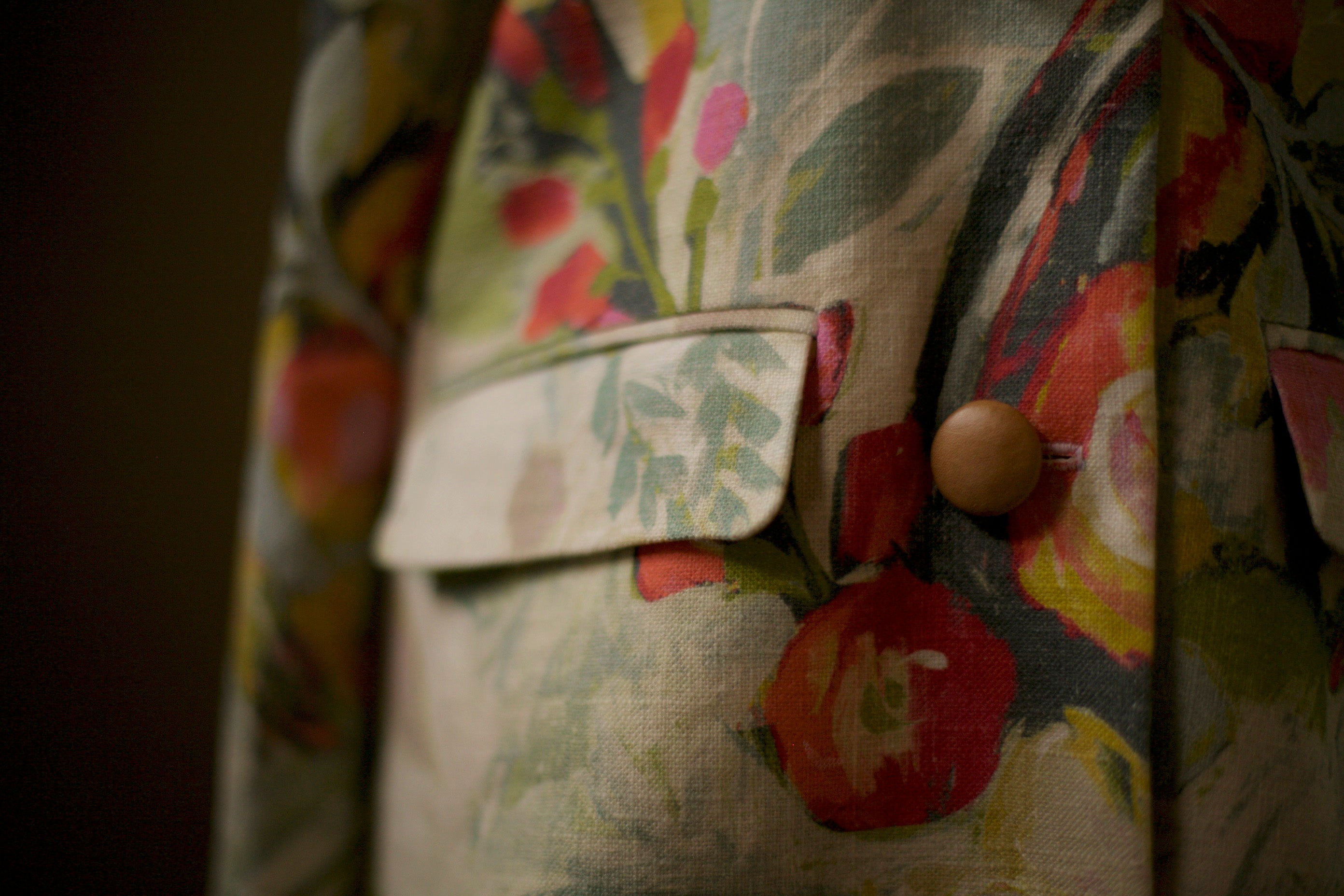 floral jacket with leather buttons