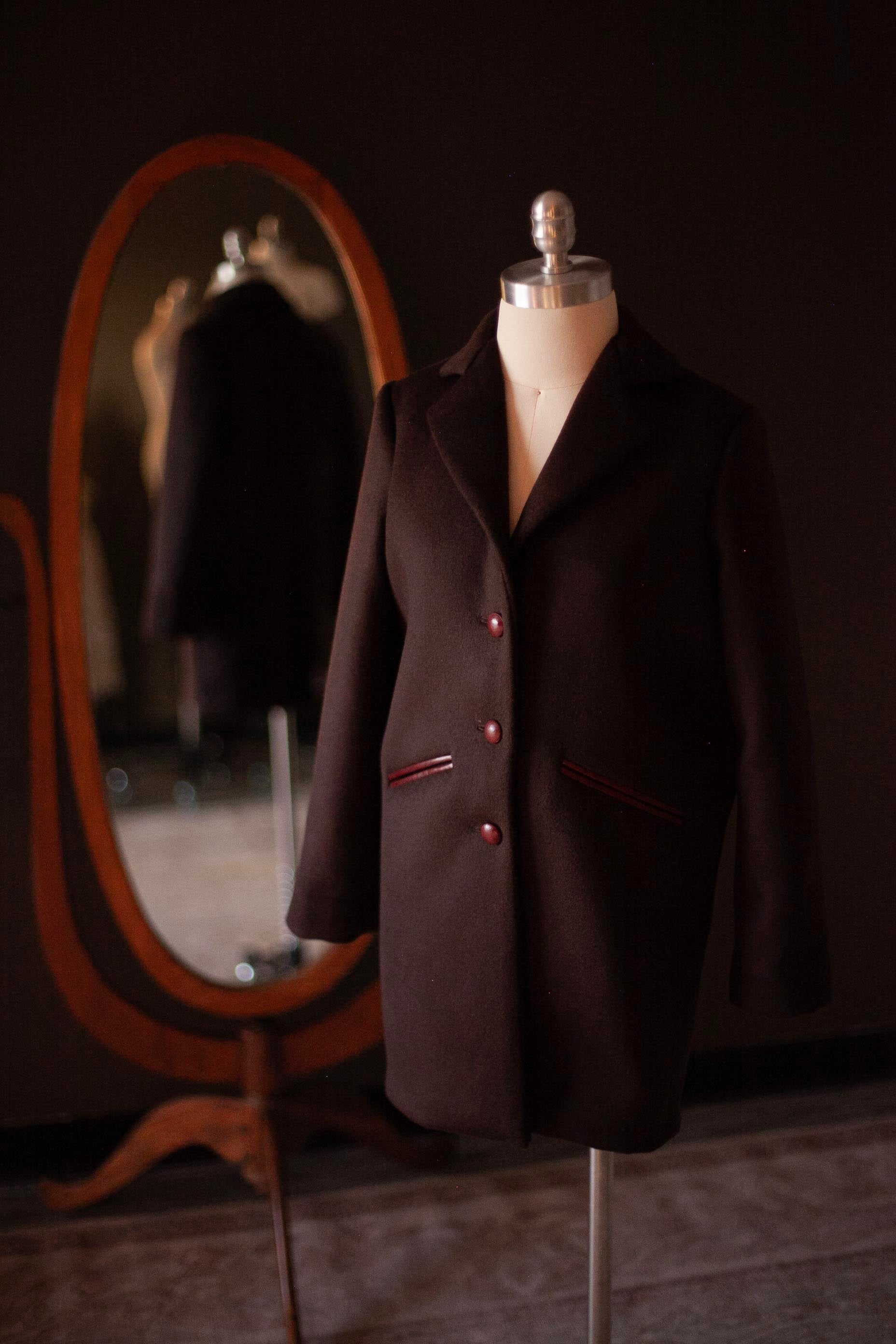 mahogany wool and leather girls coat