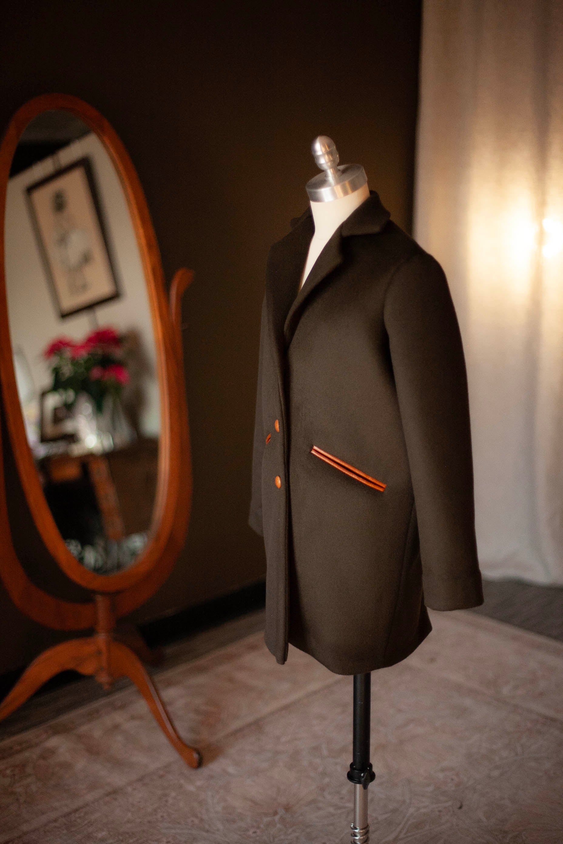 women's wool coat with leather