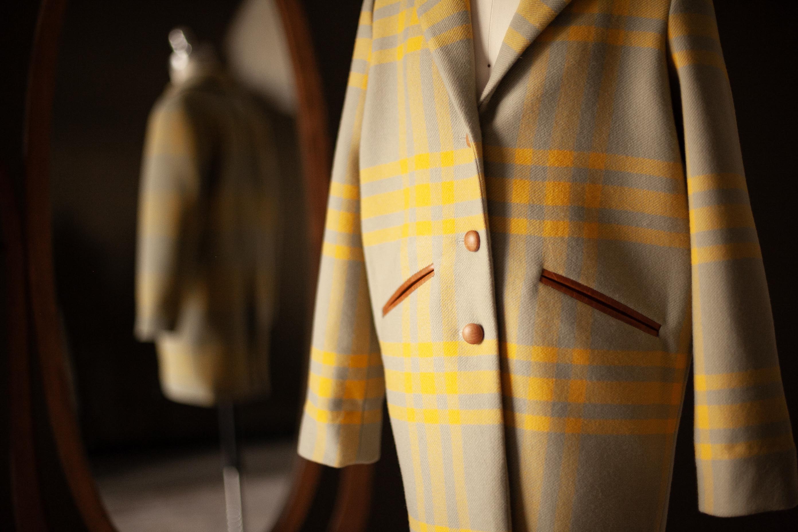 yellow plaid wool coat