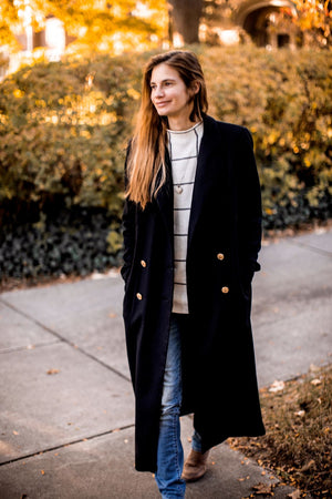 double breasted long wool coat 