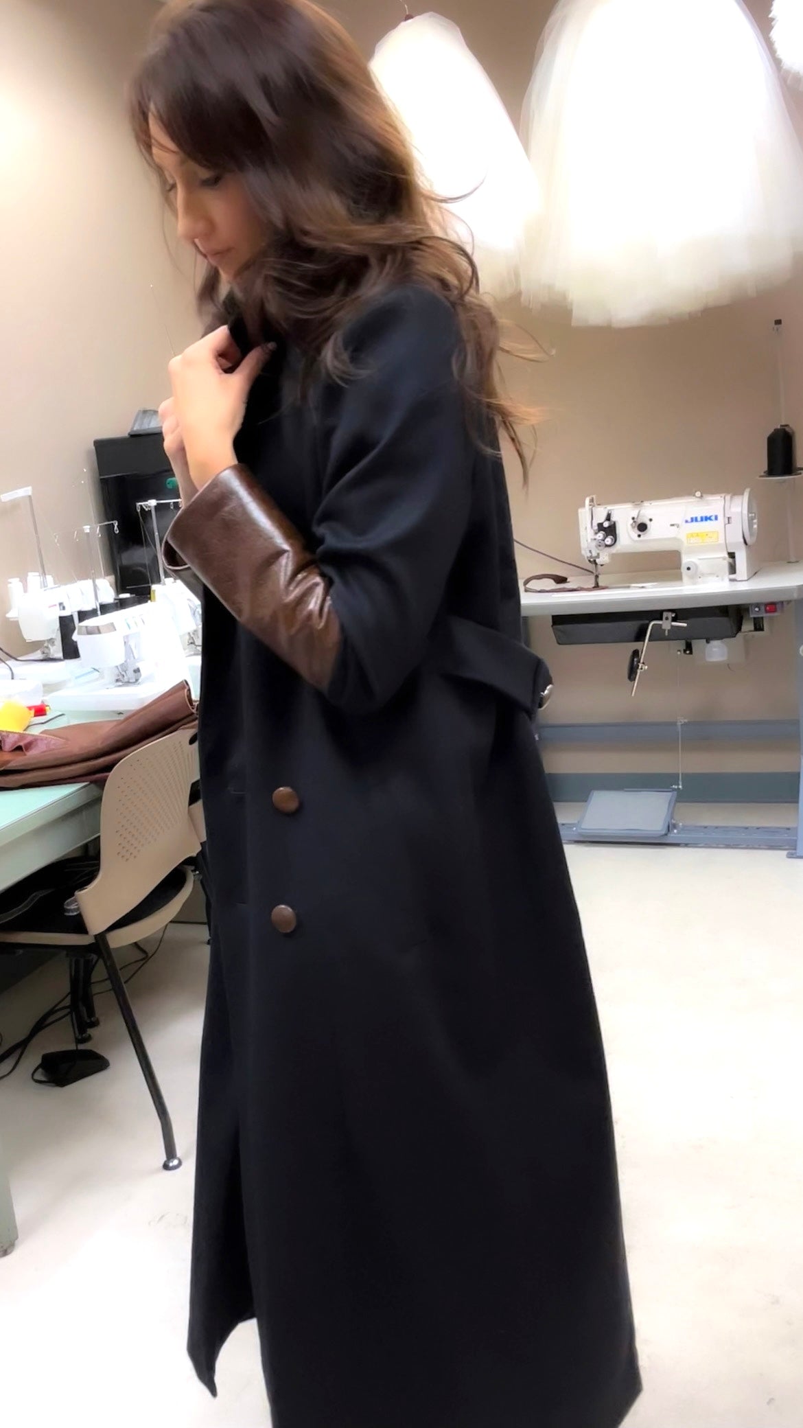 Long and Double Breasted Navy Wool Coat