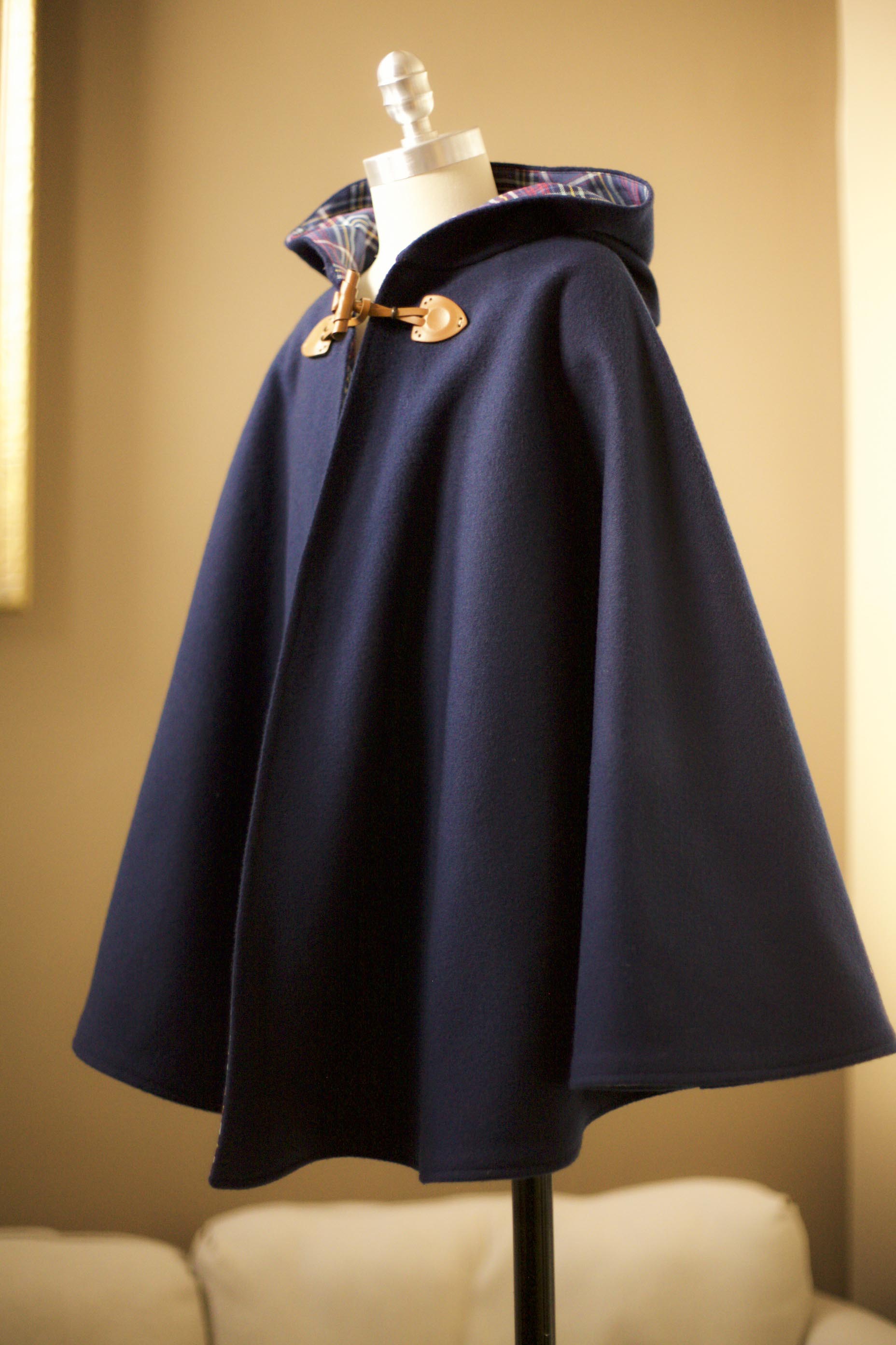 kids wool cape with leather toggle