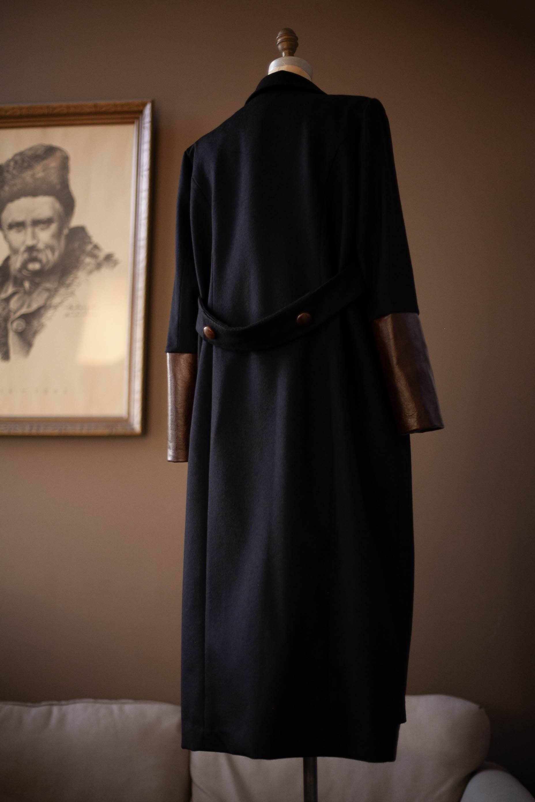 long navy wool coat double breasted