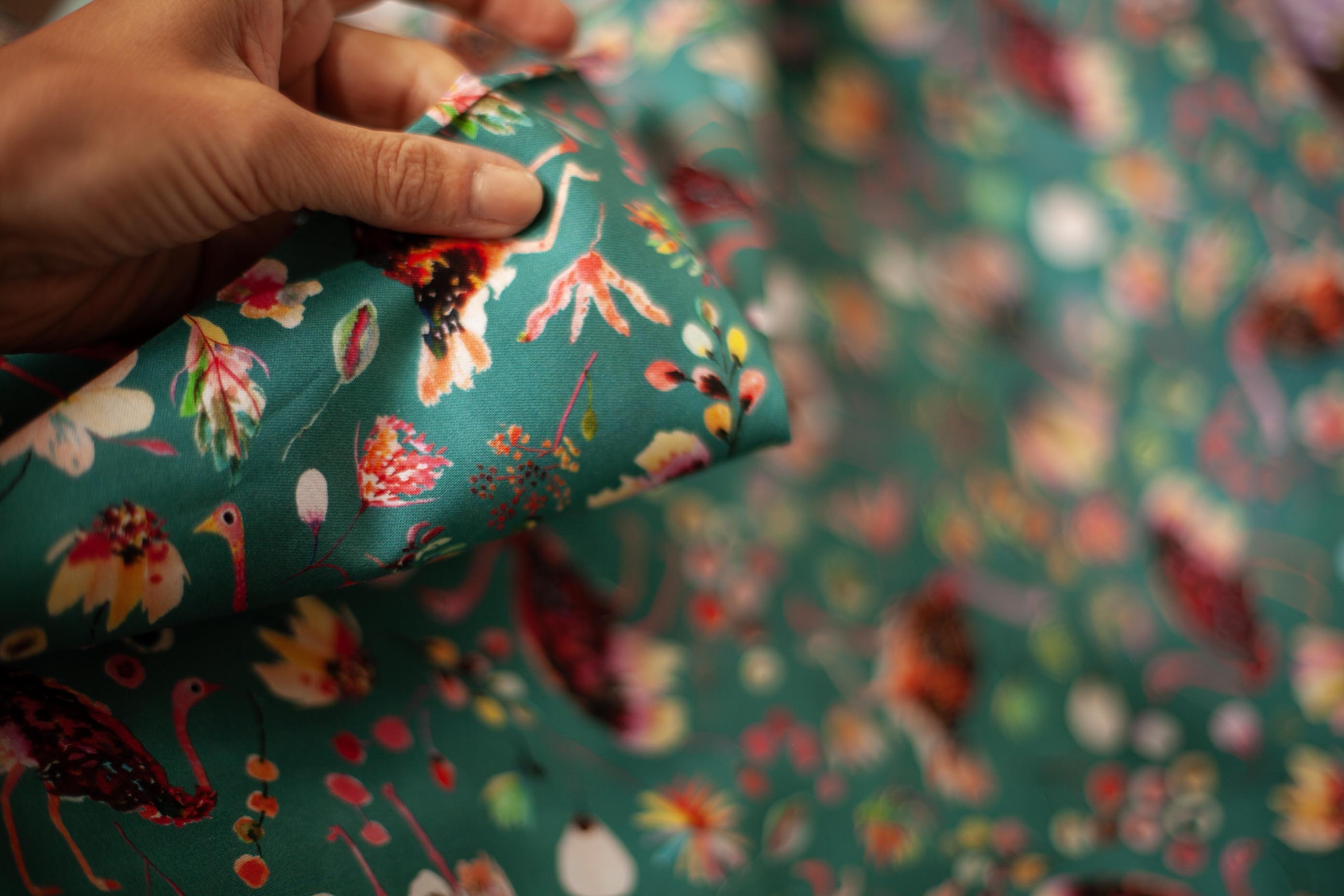 teal flora and fun fabric