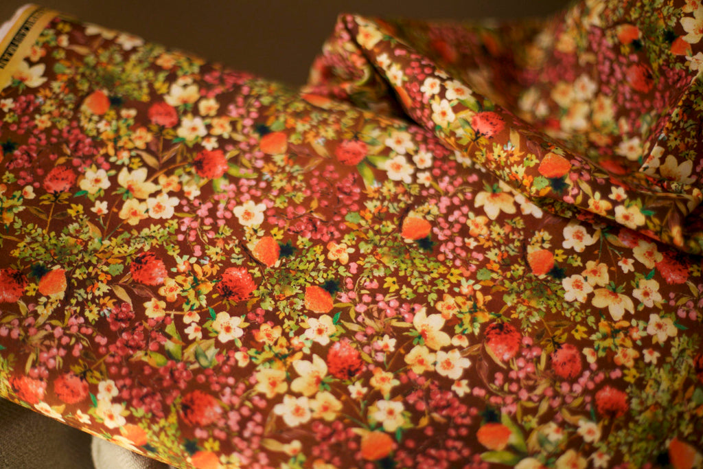 rust floral fabric