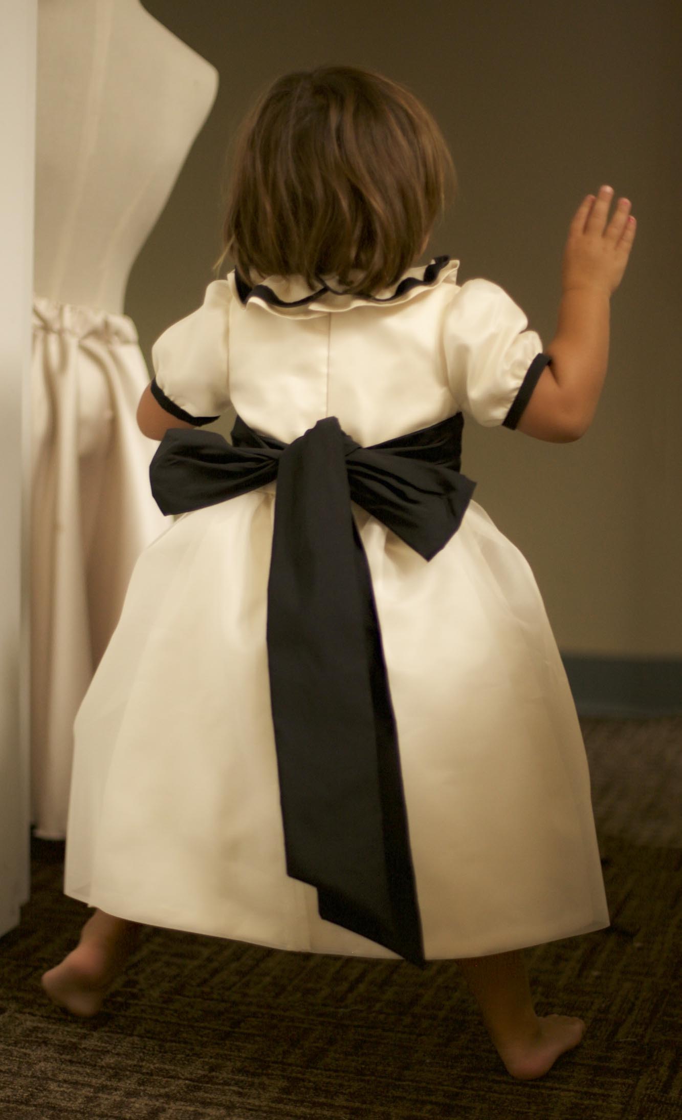 silk black flower girl dress