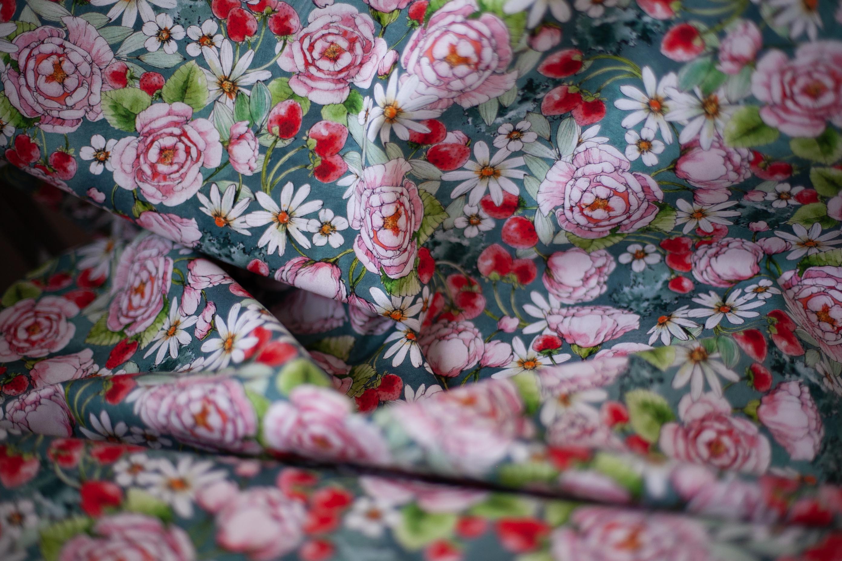 strawberry peony fabric