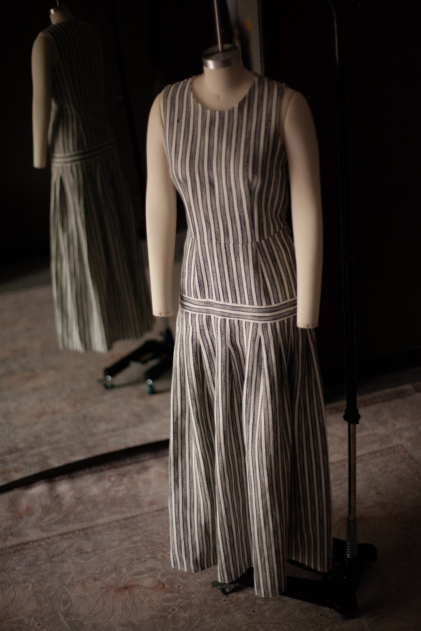women's striped dropped waist gown