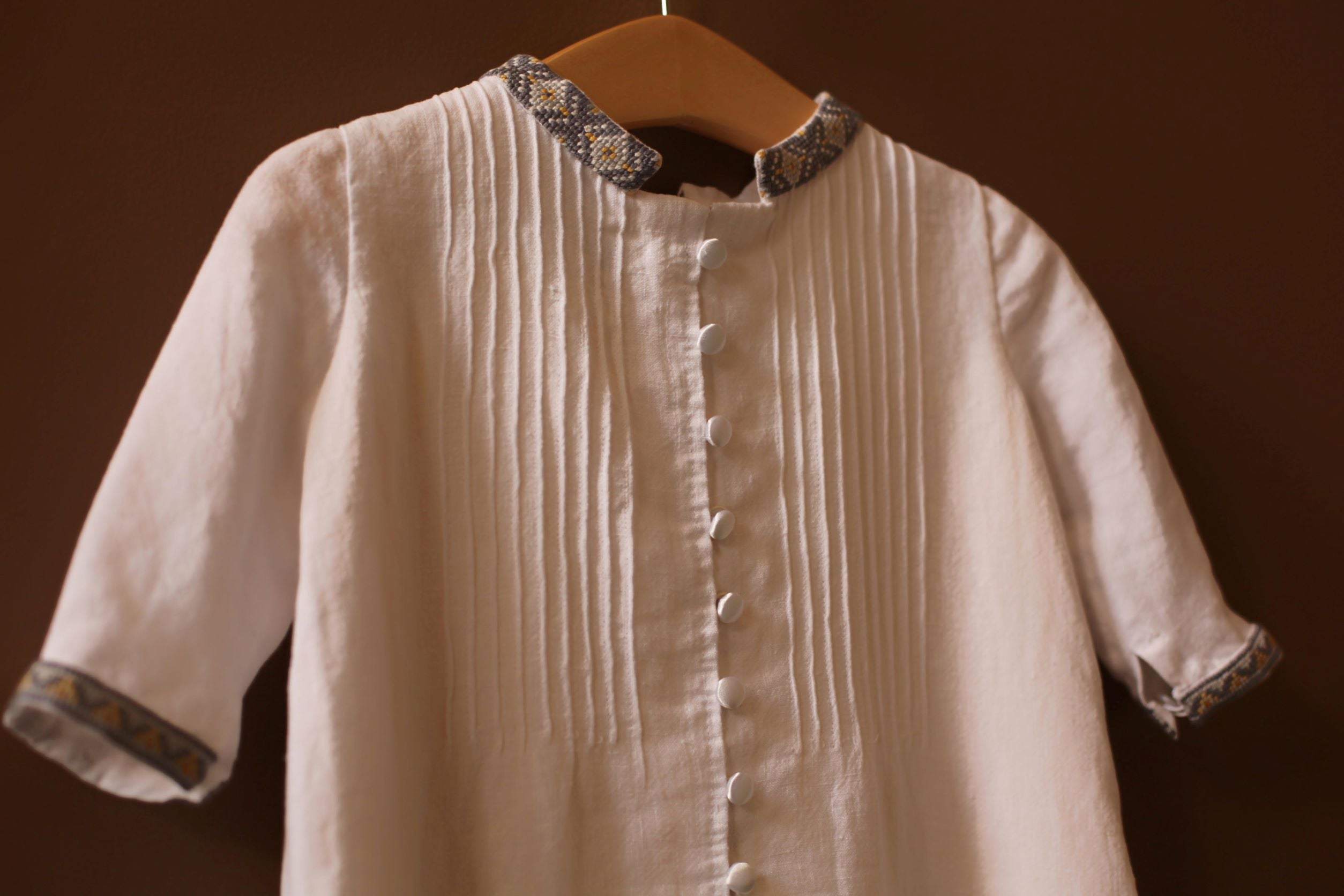 embroidered linen christening outfit