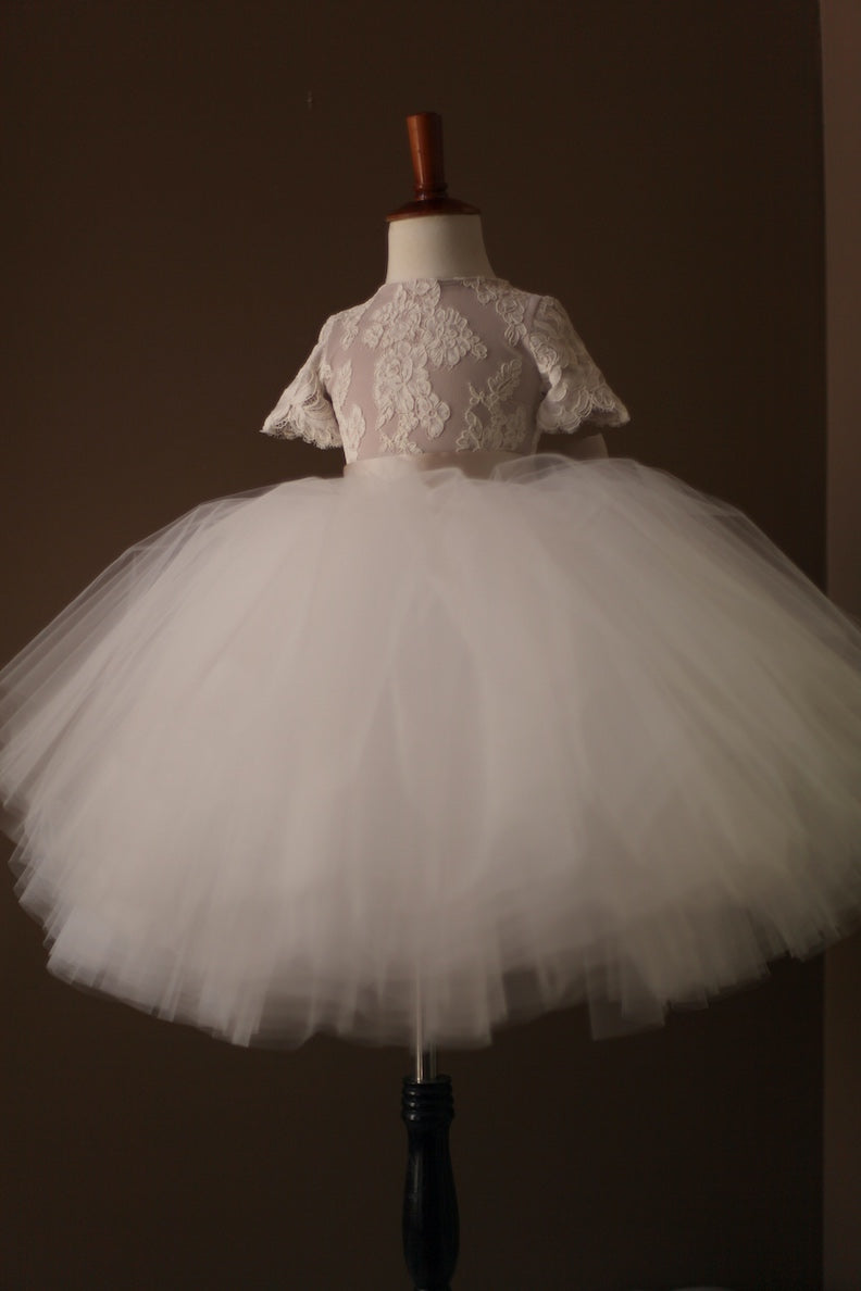 white champagne flower girl dress