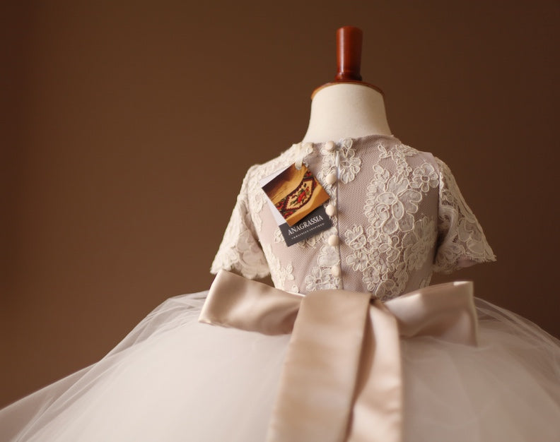 champagne sash flower girl dress