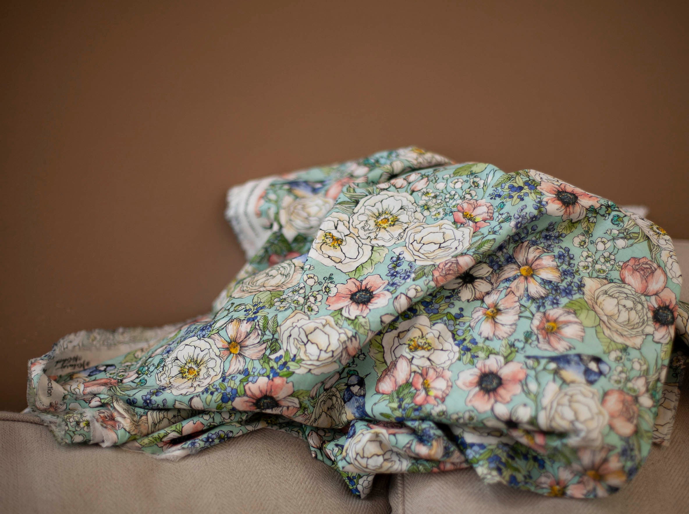blue floral fabric
