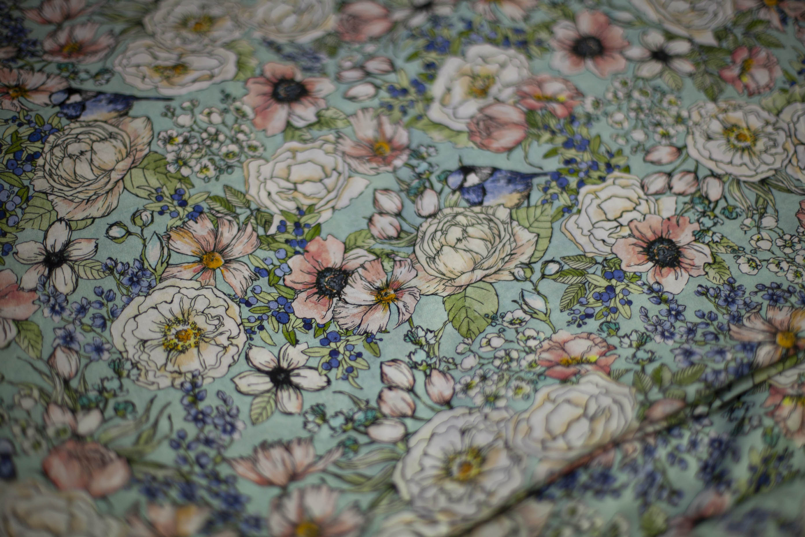 blue bird floral fabric