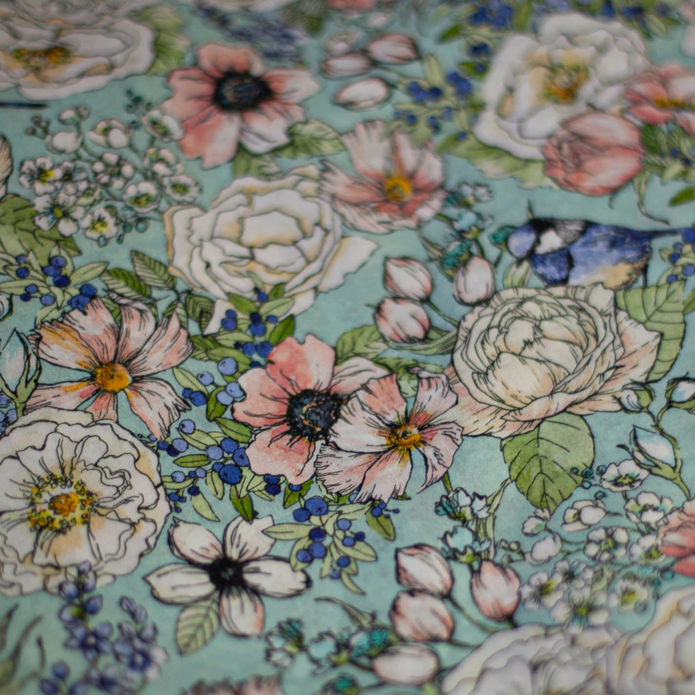 blue bird cotton fabric