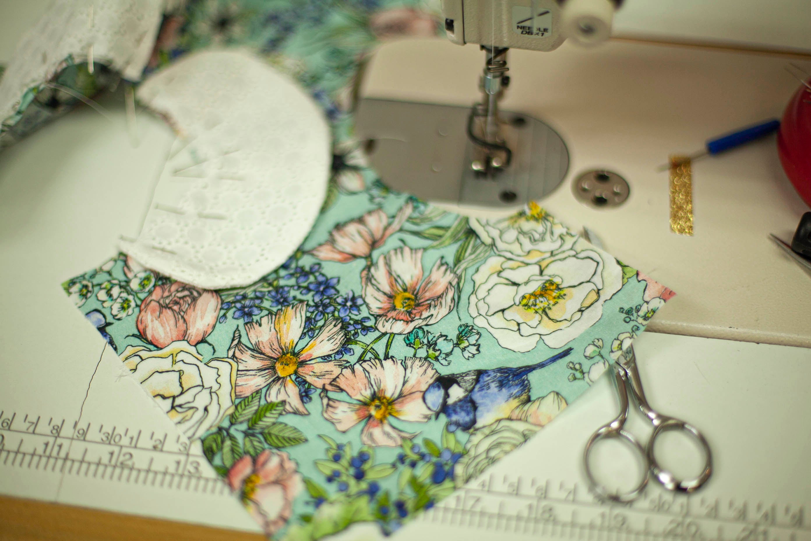 light blue floral fabric